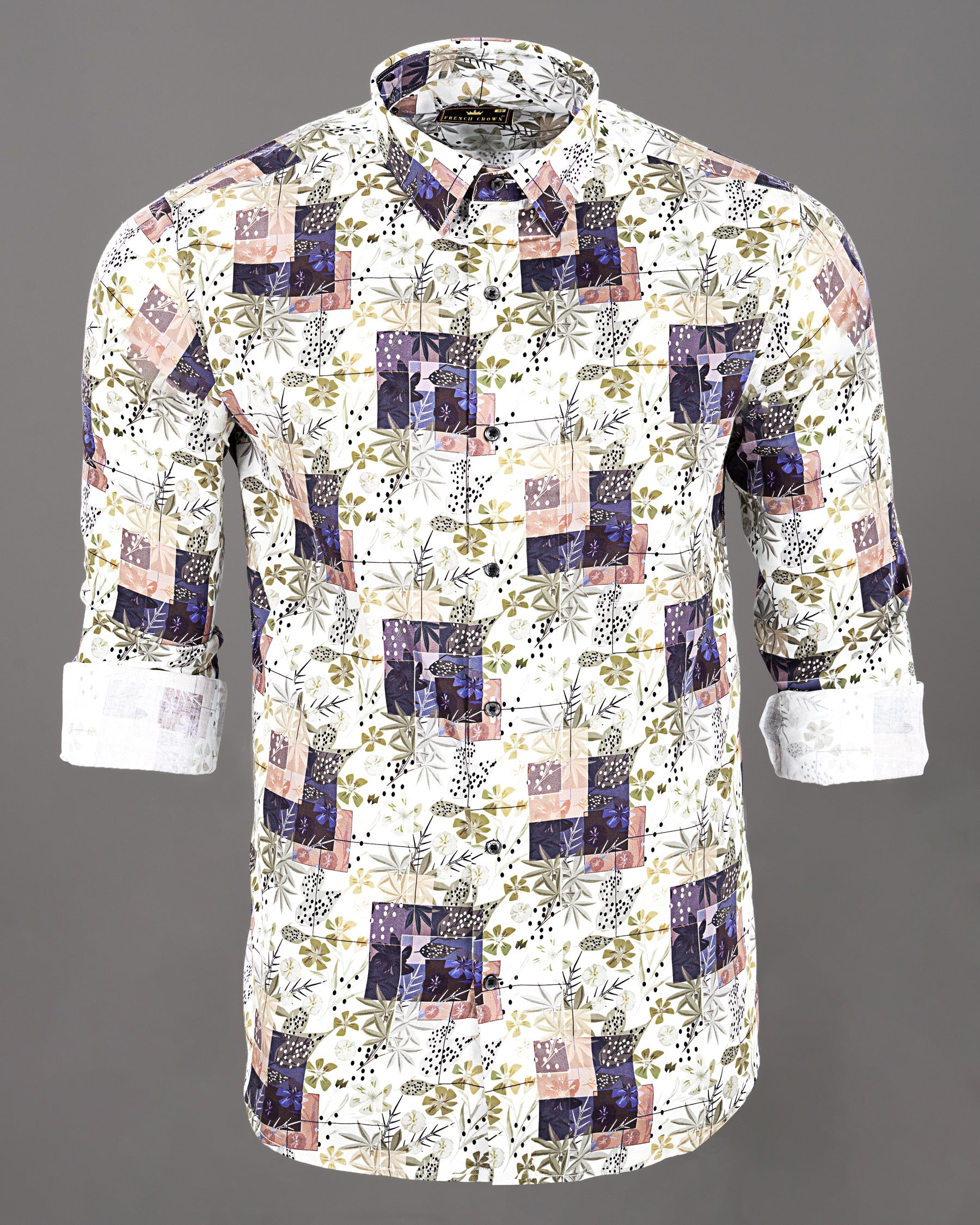 Multicolour Leaves Printed Premium Cotton Shirt