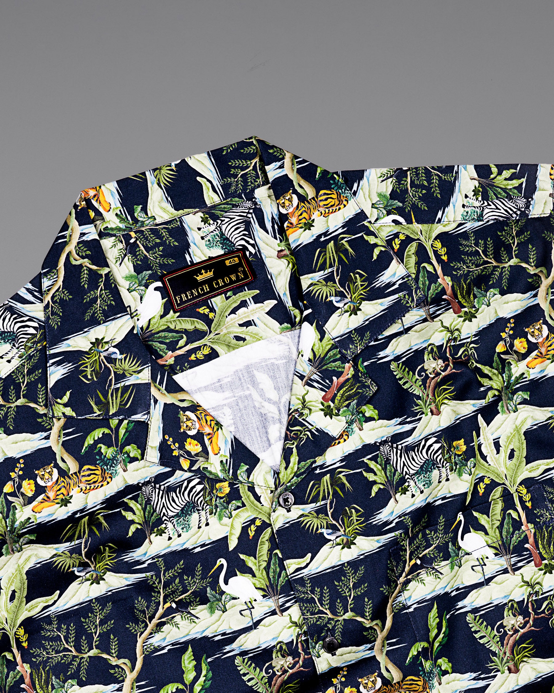 Navy Jungle Art Print Premium Cotton Shirt