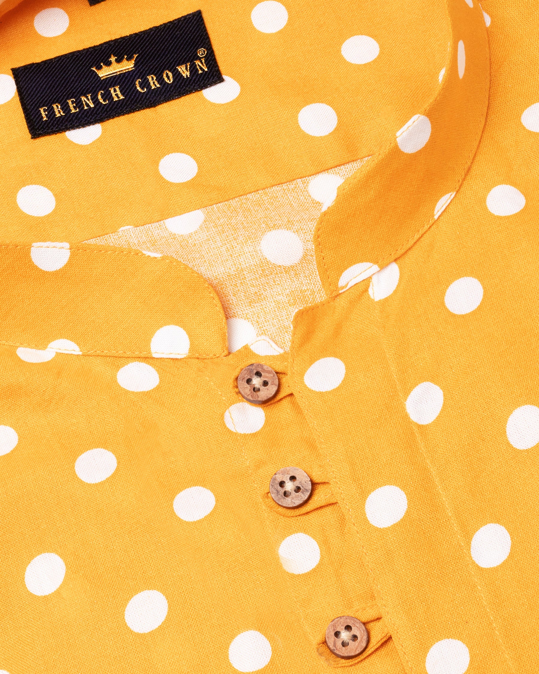 Golden Tainoi Yellow Polka Dots Tencel Kurta Style Beach Shirt