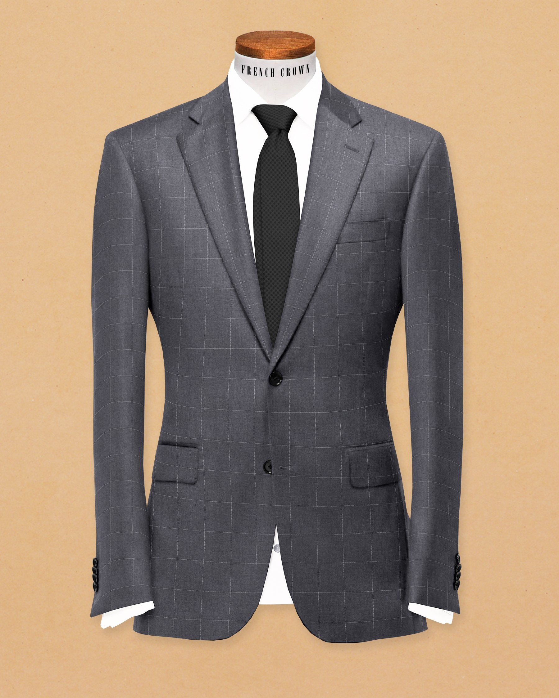 Pebble Grey Windowpane Wool Blazer