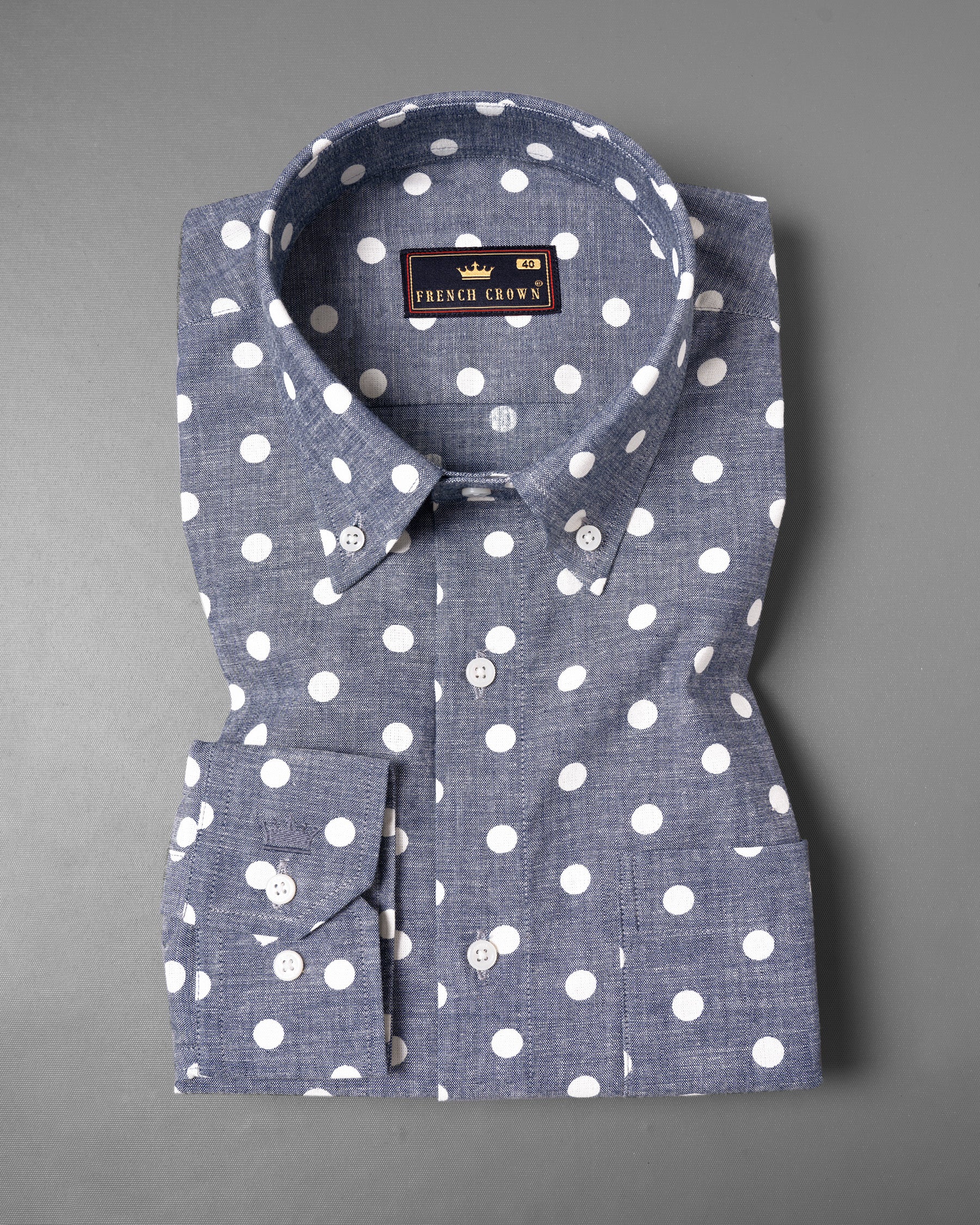 Denim Gray Polka Dotted Chambray Premium Cotton Shirt 5332-BD-38, 5332-BD-H-38, 5332-BD-39, 5332-BD-H-39, 5332-BD-40, 5332-BD-H-40, 5332-BD-42, 5332-BD-H-42, 5332-BD-44, 5332-BD-H-44, 5332-BD-46, 5332-BD-H-46, 5332-BD-48, 5332-BD-H-48, 5332-BD-50, 5332-BD-H-50, 5332-BD-52, 5332-BD-H-52