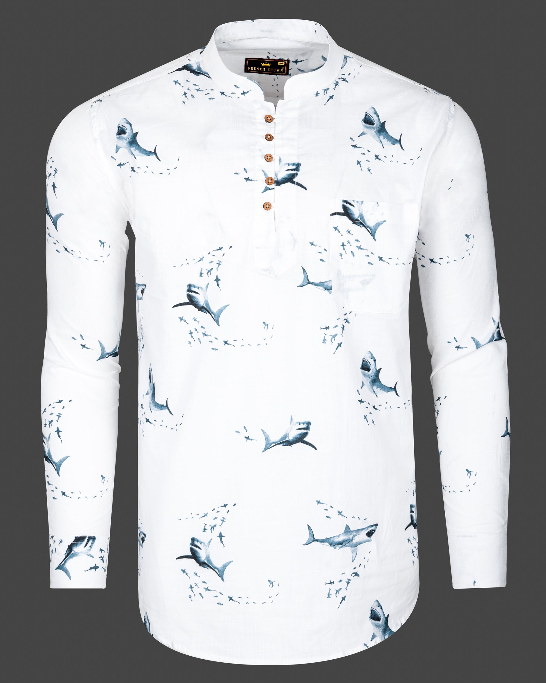 Bright White Shark Printed Luxurious Linen Shirt 5391-KS-38, 5391-KS-H-38, 5391-KS-39, 5391-KS-H-39, 5391-KS-40, 5391-KS-H-40, 5391-KS-42, 5391-KS-H-42, 5391-KS-44, 5391-KS-H-44, 5391-KS-46, 5391-KS-H-46, 5391-KS-48, 5391-KS-H-48, 5391-KS-50, 5391-KS-H-50, 5391-KS-52, 5391-KS-H-52
