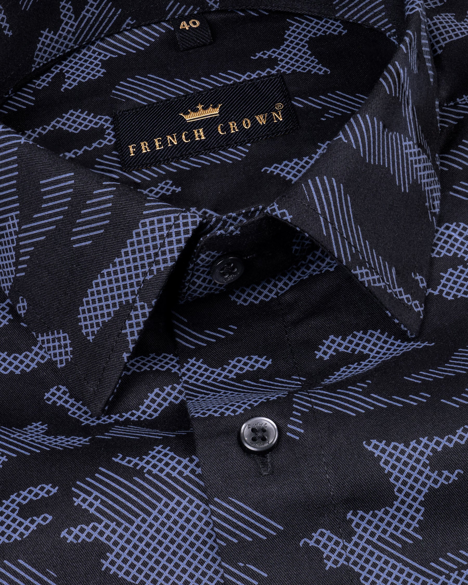 Cinder Black with Waikawa Blue Camo Printed Premium Satin Shirt 5570-BLK-38, 5570-BLK-H-38, 5570-BLK-39, 5570-BLK-H-39, 5570-BLK-40, 5570-BLK-H-40, 5570-BLK-42, 5570-BLK-H-42, 5570-BLK-44, 5570-BLK-H-44, 5570-BLK-46, 5570-BLK-H-46, 5570-BLK-48, 5570-BLK-H-48, 5570-BLK-50, 5570-BLK-H-50, 5570-BLK-52, 5570-BLK-H-52