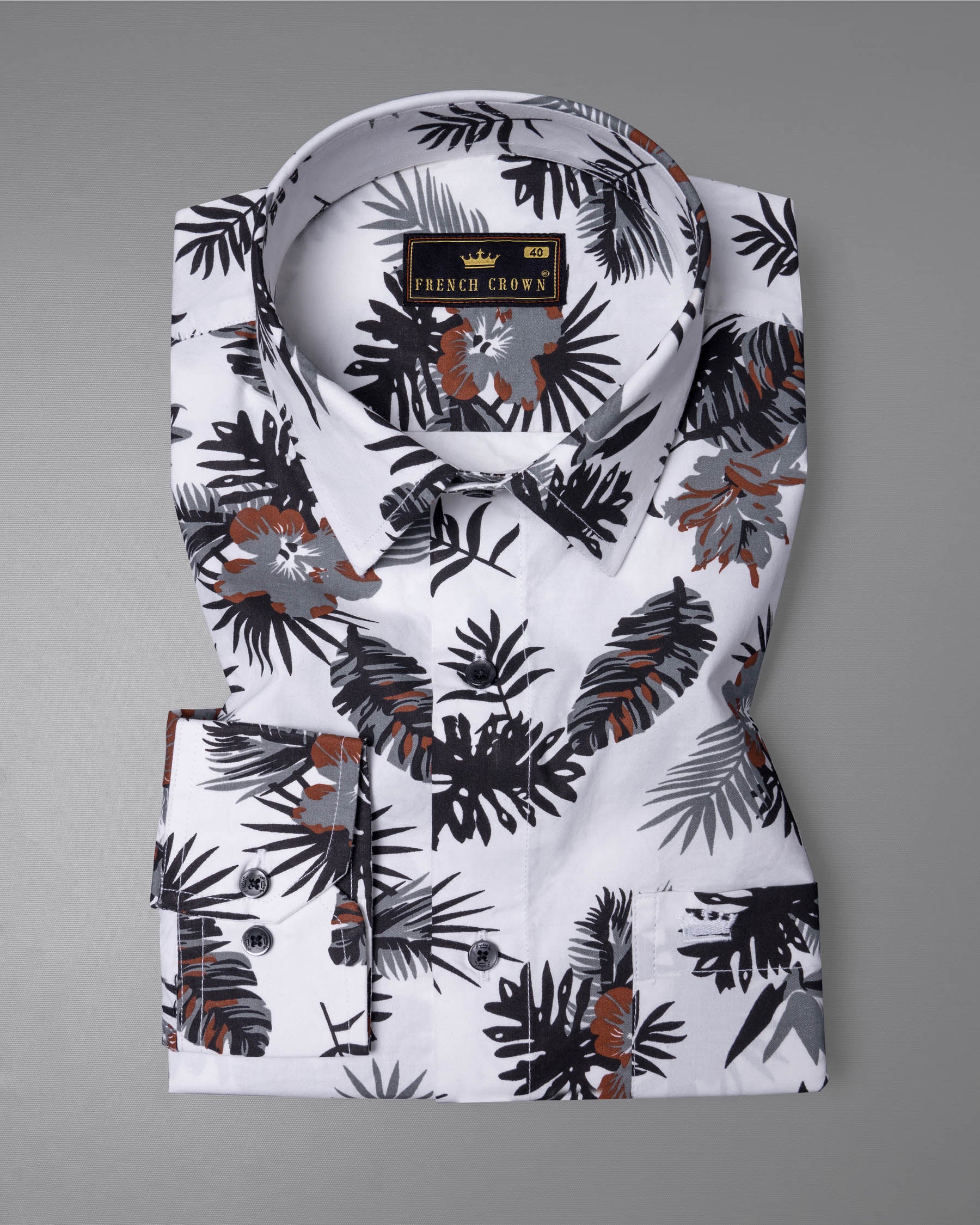 Bright White Tropical Printed Twill Textured Premium Cotton Shirt 5835-BLK-38, 5835-BLK-H-38, 5835-BLK-39, 5835-BLK-H-39, 5835-BLK-40, 5835-BLK-H-40, 5835-BLK-42, 5835-BLK-H-42, 5835-BLK-44, 5835-BLK-H-44, 5835-BLK-46, 5835-BLK-H-46, 5835-BLK-48, 5835-BLK-H-48, 5835-BLK-50, 5835-BLK-H-50, 5835-BLK-52, 5835-BLK-H-52
