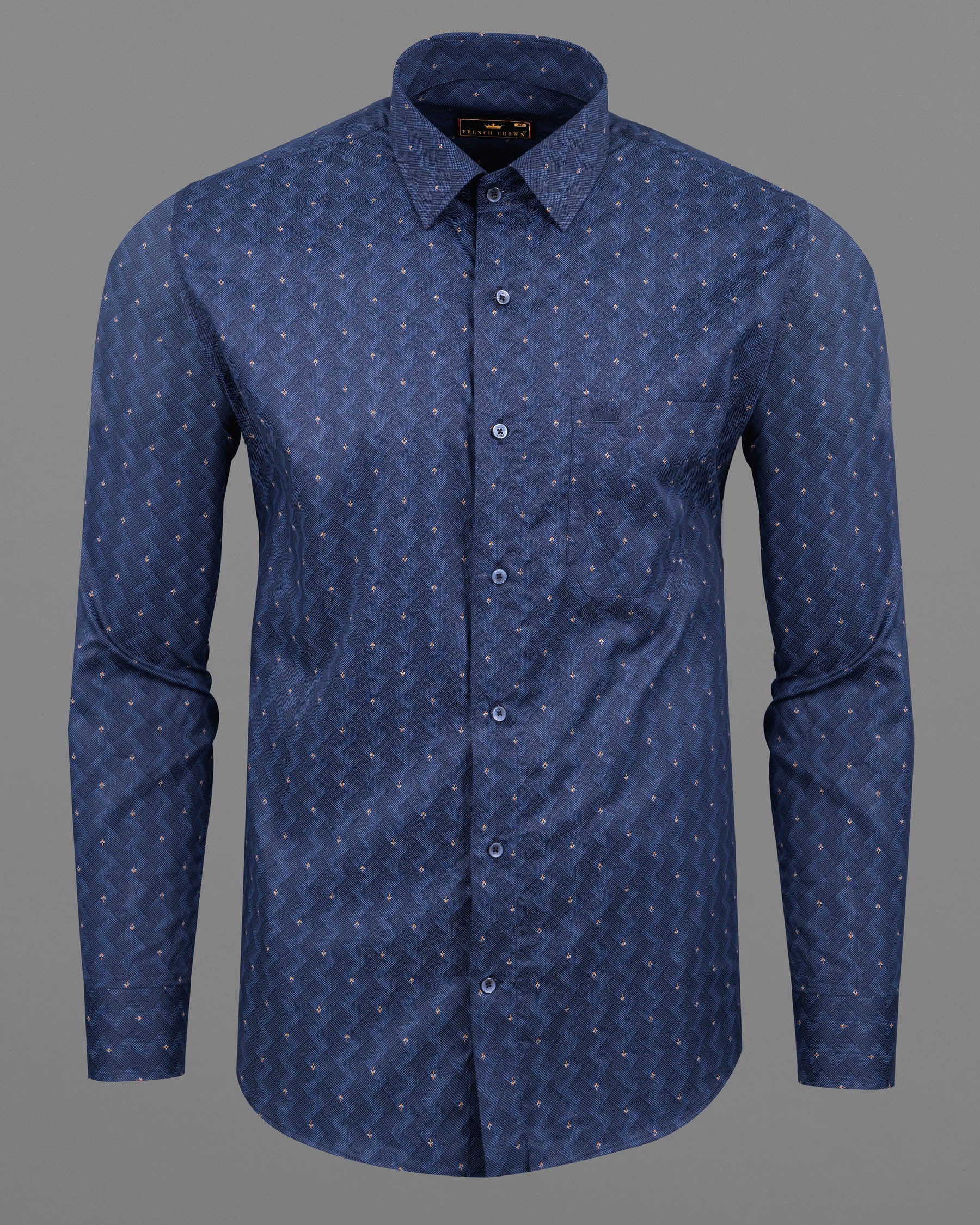 Marriner Blue and Jaffa Orange Geometrical Print Super Soft Premium Cotton Shirt 5836-BLE-38, 5836-BLE-H-38, 5836-BLE-39, 5836-BLE-H-39, 5836-BLE-40, 5836-BLE-H-40, 5836-BLE-42, 5836-BLE-H-42, 5836-BLE-44, 5836-BLE-H-44, 5836-BLE-46, 5836-BLE-H-46, 5836-BLE-48, 5836-BLE-H-48, 5836-BLE-50, 5836-BLE-H-50, 5836-BLE-52, 5836-BLE-H-52