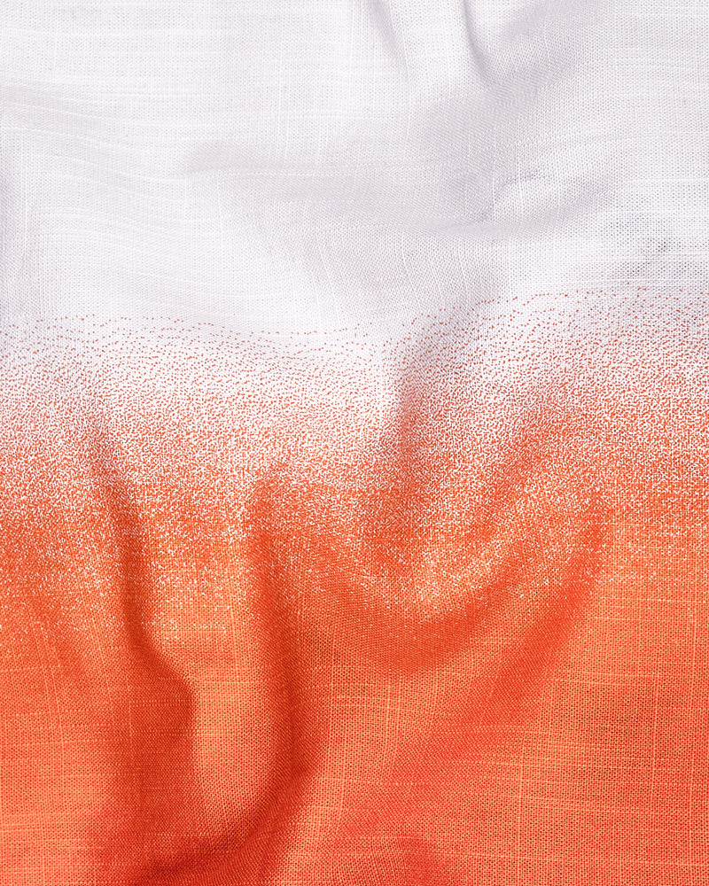 Bright White with Flamingo Orange Hand-Painted Luxurious Linen Designer Shirt 6025-ART-38, 6025-ART-H-38, 6025-ART-39, 6025-ART-H-39, 6025-ART-40, 6025-ART-H-40, 6025-ART-42, 6025-ART-H-42, 6025-ART-44, 6025-ART-H-44, 6025-ART-46, 6025-ART-H-46, 6025-ART-48, 6025-ART-H-48, 6025-ART-50, 6025-ART-H-50, 6025-ART-52, 6025-ART-H-52