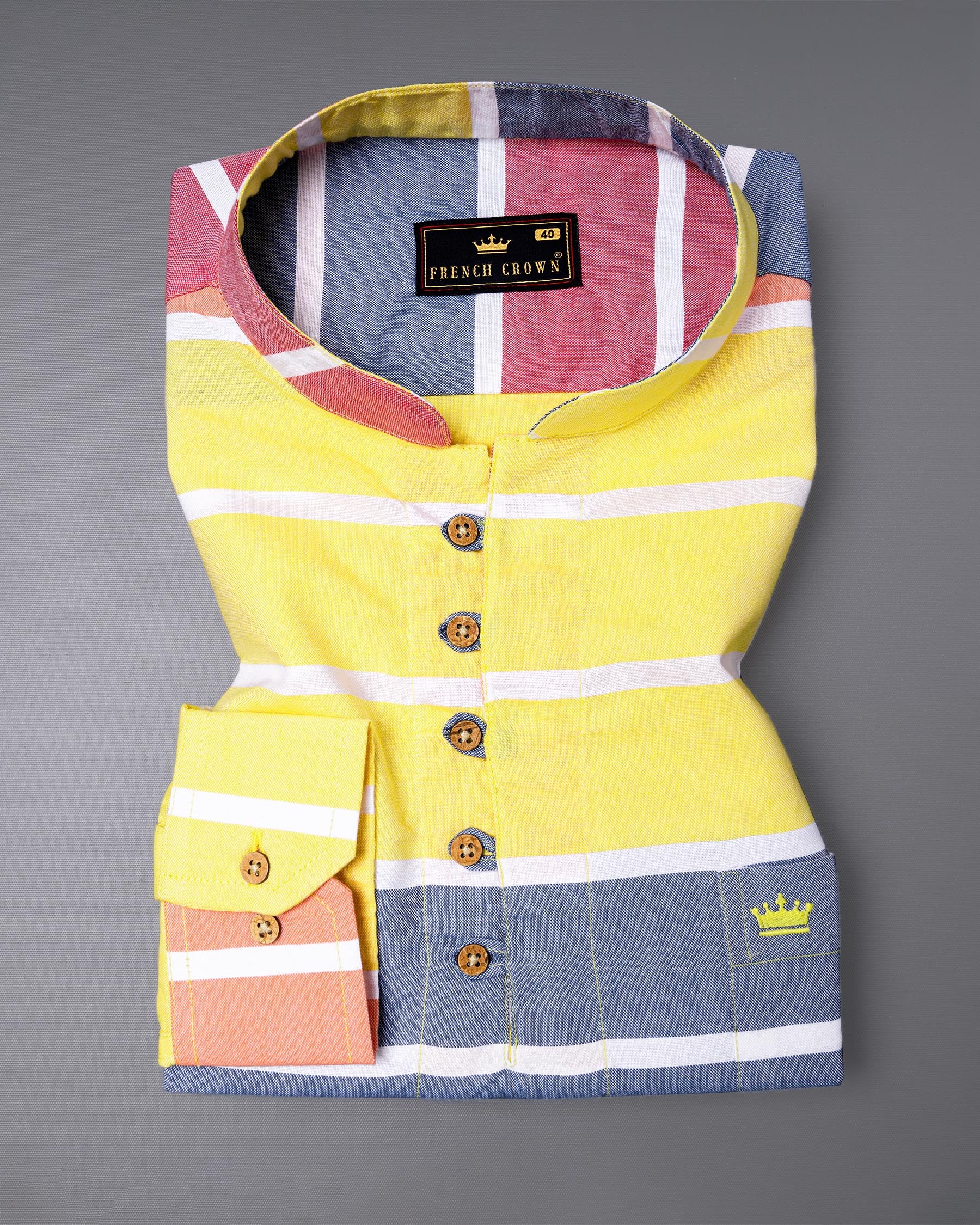 Lynch Blue Multicolour White Striped Royal Oxford Kurta Shirt