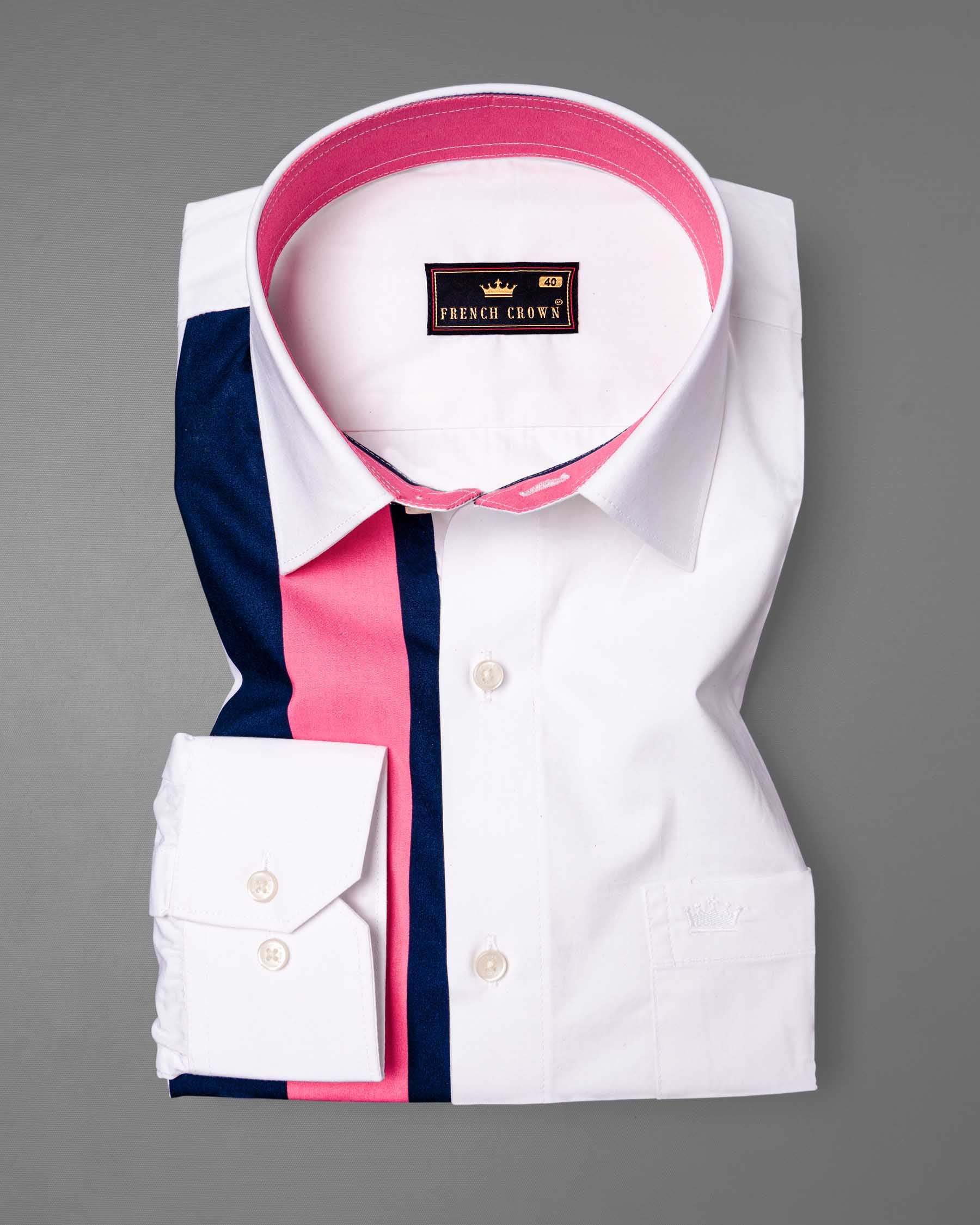 Bright White with Geraldine Pink and Sapphire Blue Premium Cotton Shirt 6347-38,6347-H-38,6347-39,6347-H-39,6347-40,6347-H-40,6347-42,6347-H-42,6347-44,6347-H-44,6347-46,6347-H-46,6347-48,6347-H-48,6347-50,6347-H-50,6347-52,6347-H-52