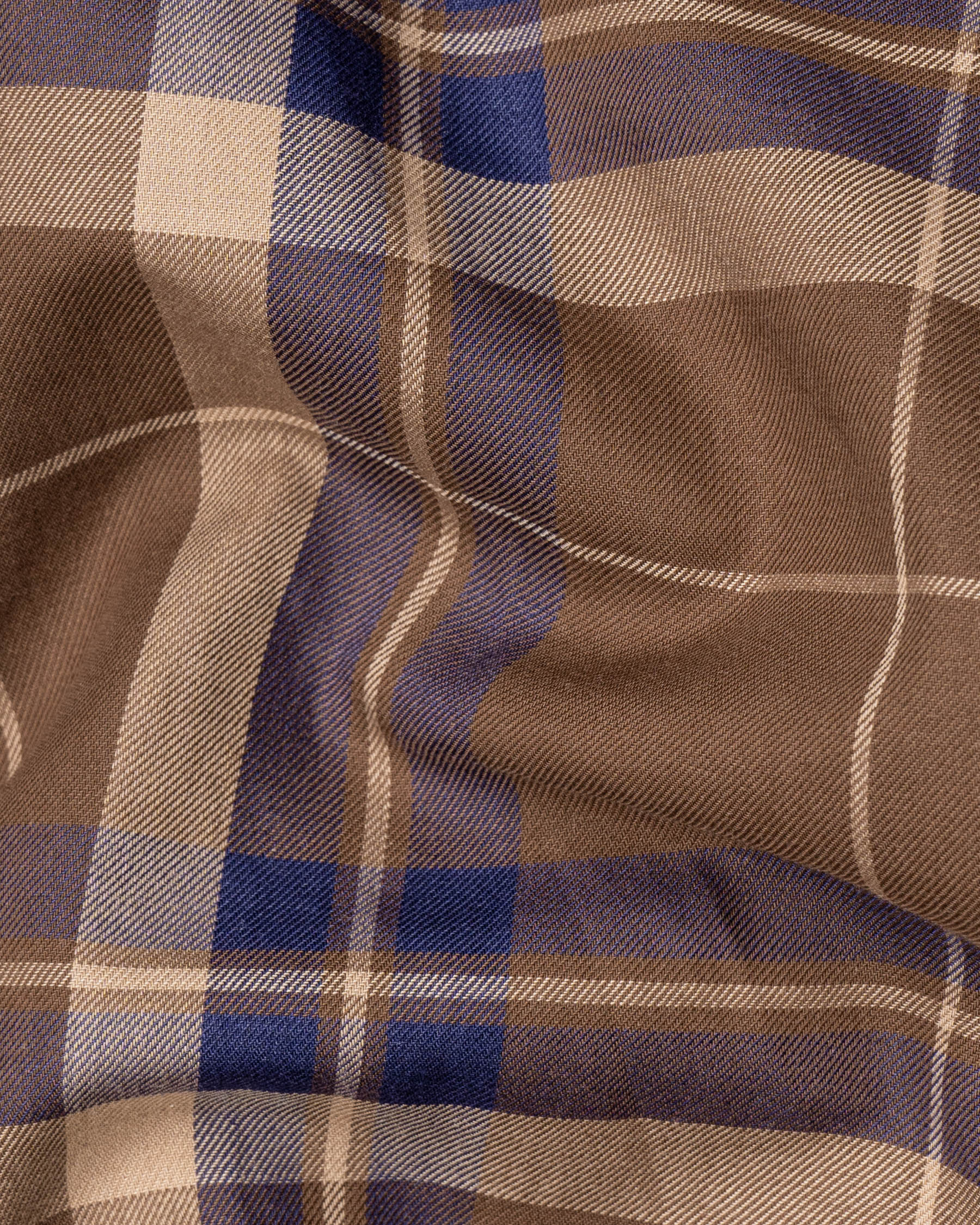 Dark Chestnut Brown Twill Plaid Premium Cotton Shirt