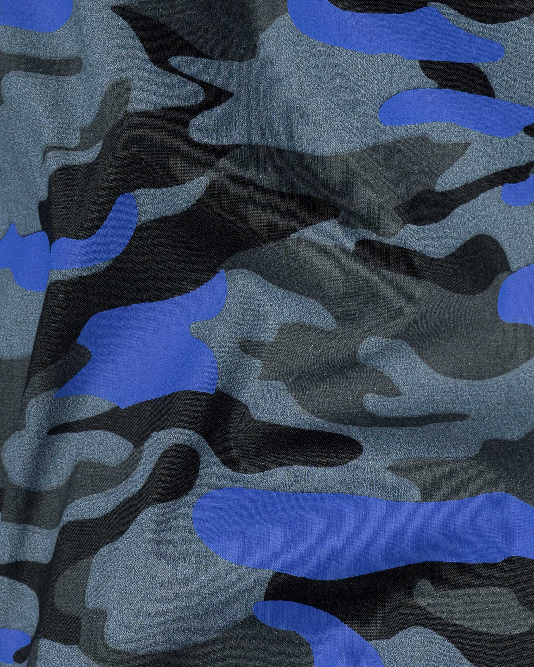 Indigo Blue with Cinder Camouflage Printed Royal Oxford Shirt