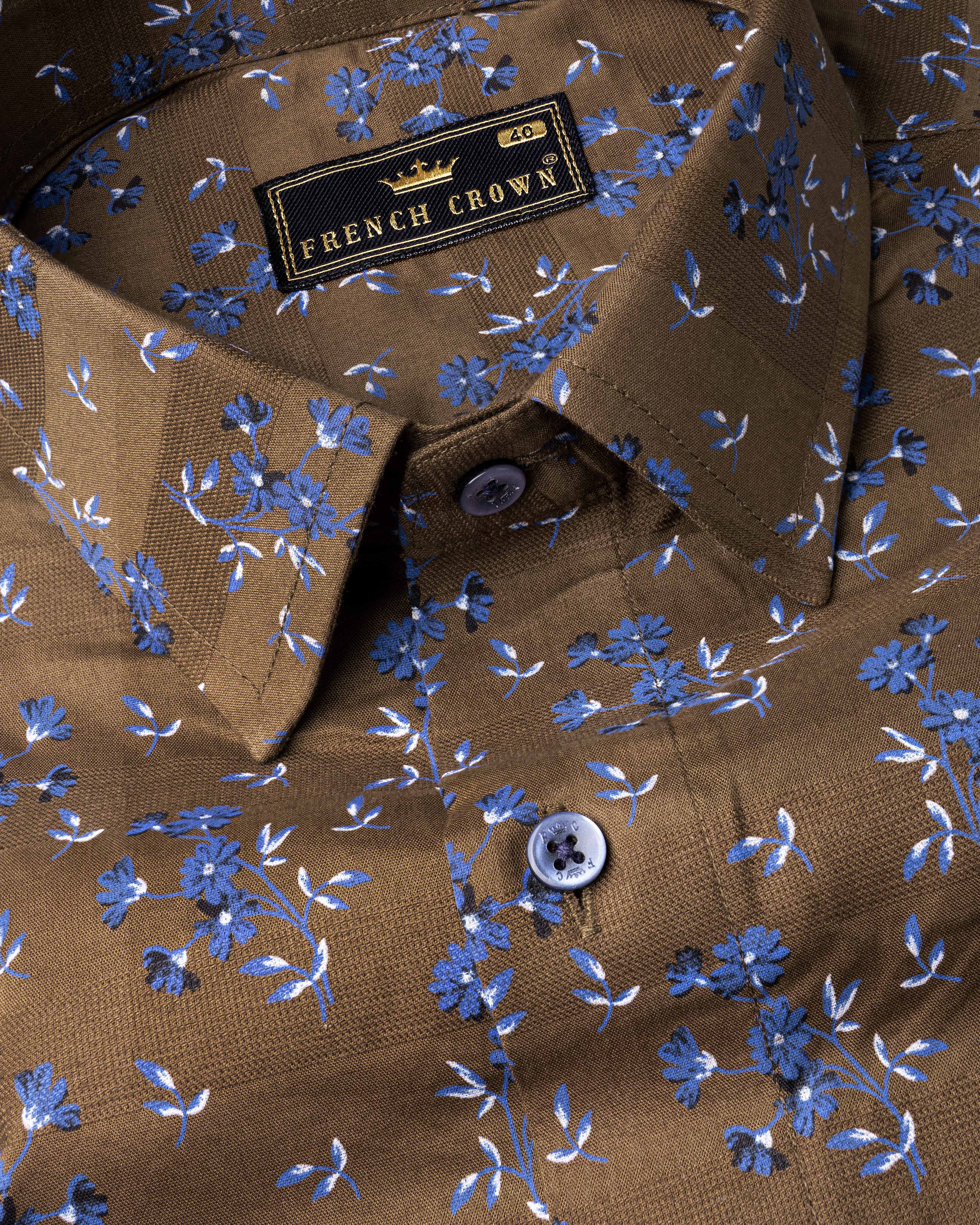 Pine Cone Brown Floral Printed Dobby Premium Giza Cotton Shirt 6381-BLE-38,6381-BLE-H-38,6381-BLE-39,6381-BLE-H-39,6381-BLE-40,6381-BLE-H-40,6381-BLE-42,6381-BLE-H-42,6381-BLE-44,6381-BLE-H-44,6381-BLE-46,6381-BLE-H-46,6381-BLE-48,6381-BLE-H-48,6381-BLE-50,6381-BLE-H-50,6381-BLE-52,6381-BLE-H-52