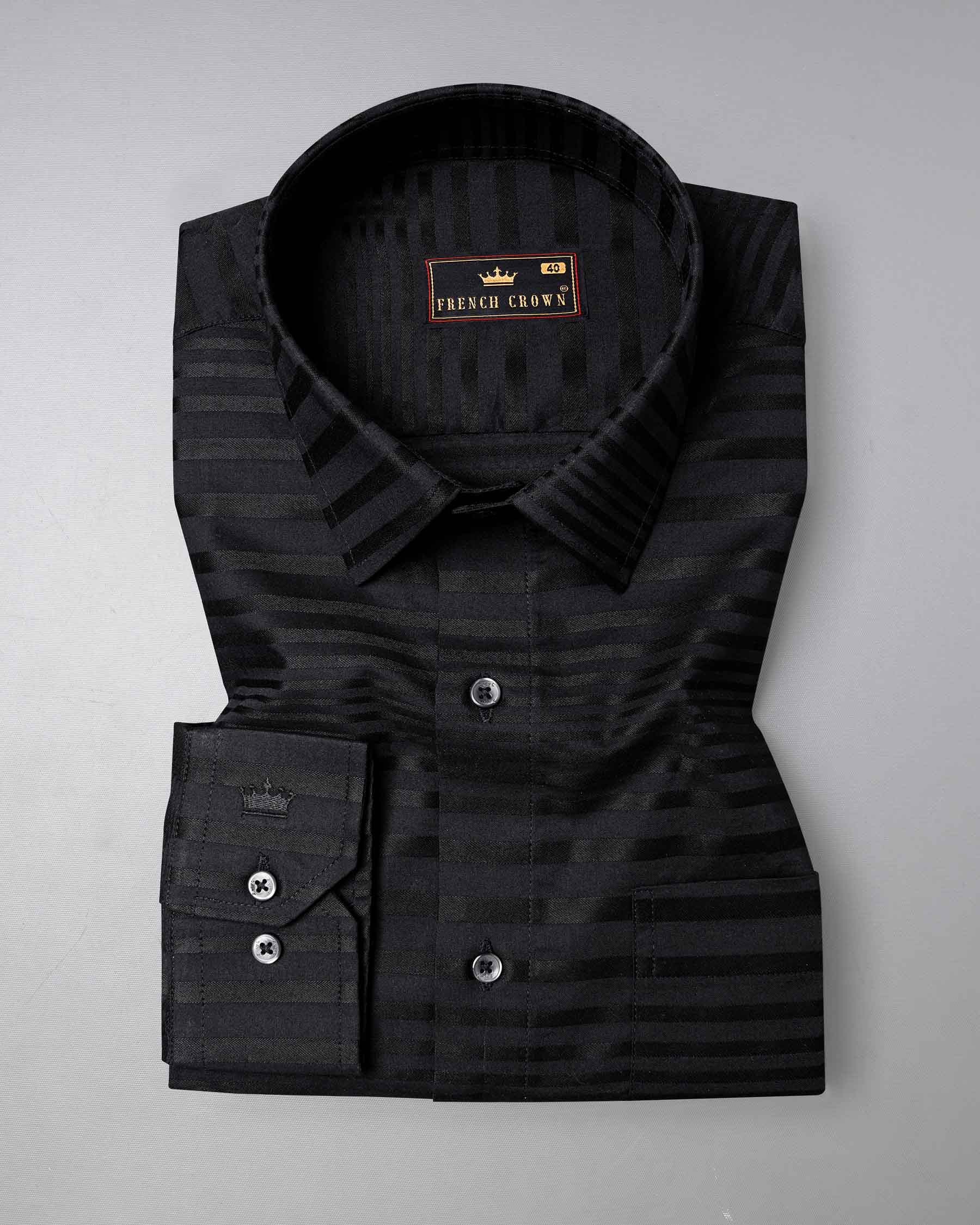 Jade Black Striped Dobby Textured Premium Giza Cotton Shirt 6437-BLK-38, 6437-BLK-H-38, 6437-BLK-39, 6437-BLK-H-39, 6437-BLK-40, 6437- M-H-40, 6437-BLK-42, 6437-BLK-H-42, 6437-BLK-44, 6437-BLK-H-44, 6437-BLK-46, 6437-BLK-H-46, 6437-BLK-48, 6437-BLK-H-48, 6437-BLK-50, 6437-BLK-H-50, 6437-BLK-52, 6437-BLK-H-52