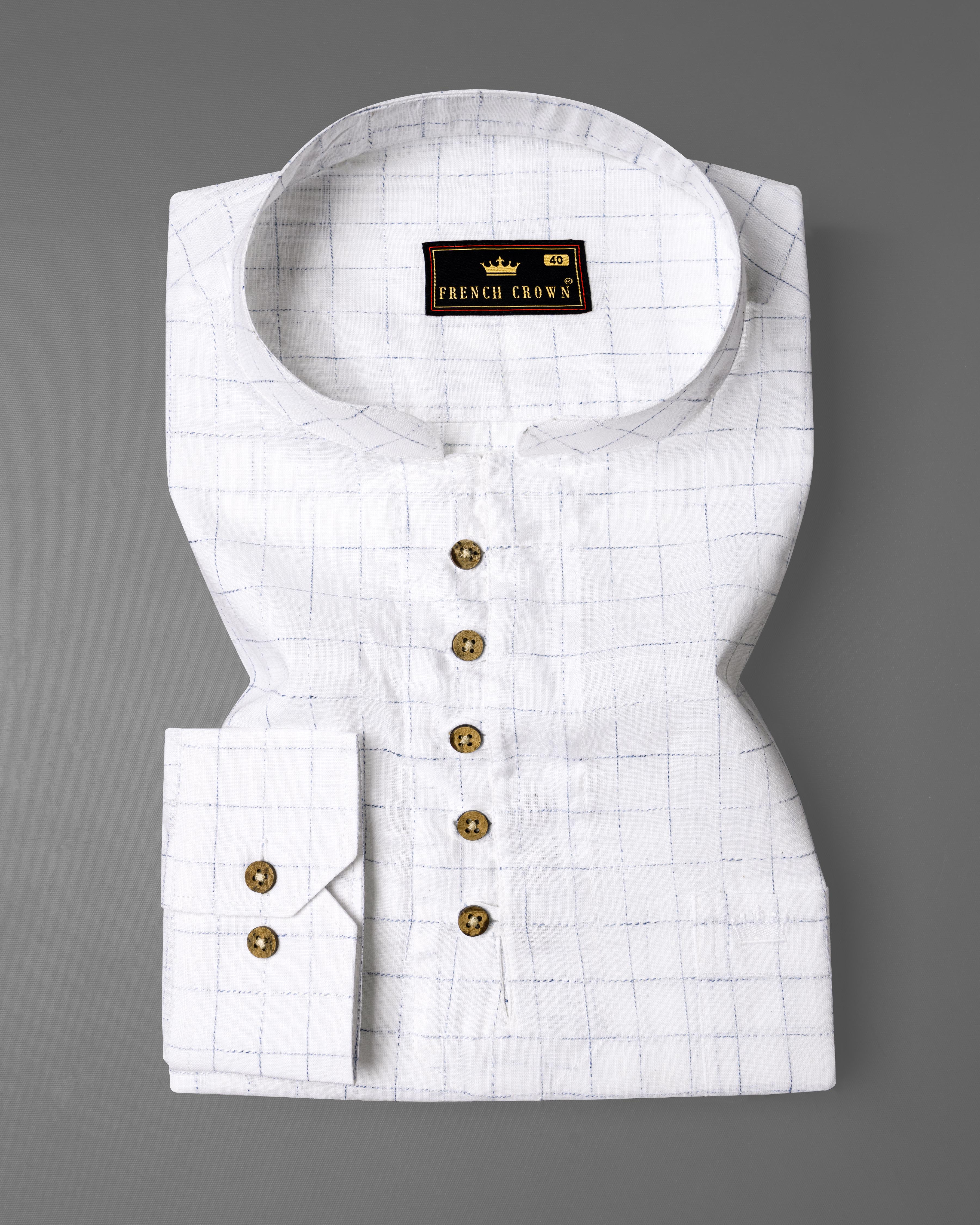 Bright White windowpane Luxurious Linen Kurta Shirt