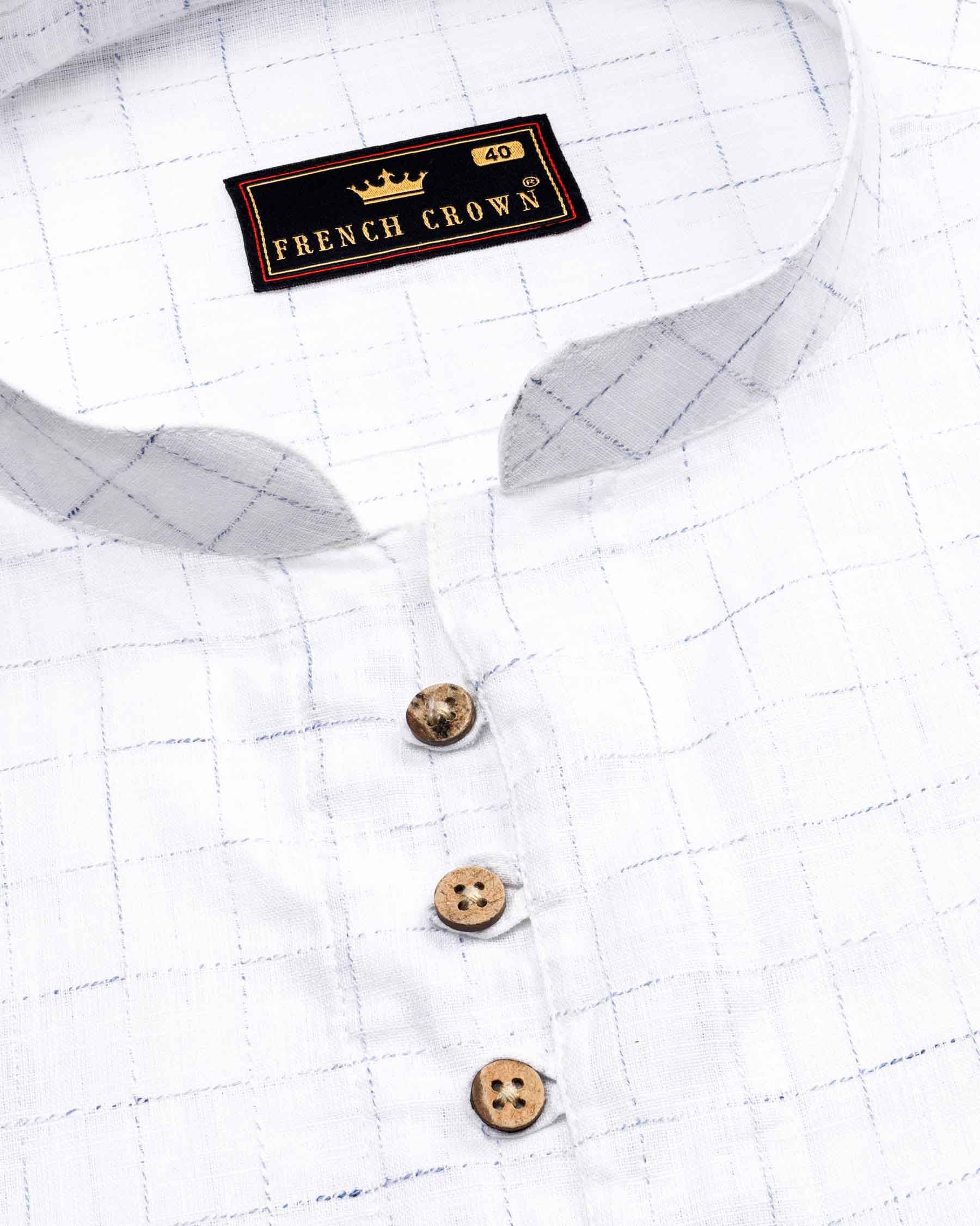 Bright White windowpane Luxurious Linen Kurta Shirt