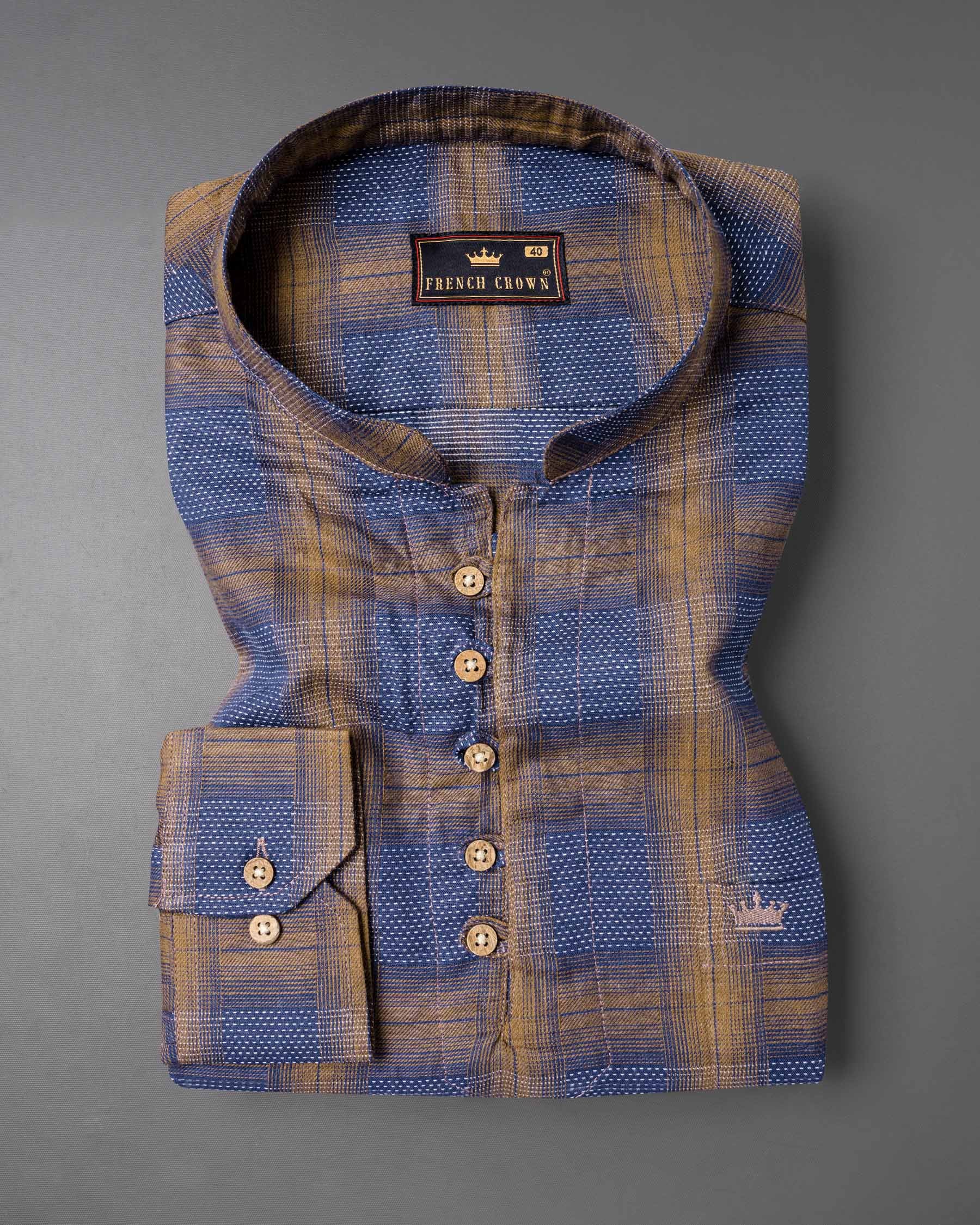Shiraz Brown with Rhino Blue Windowpane Dobby Premium Giza Cotton Kurta Shirt  6570-KS-38,6570-KS-38,6570-KS-39,6570-KS-39,6570-KS-40,6570-KS-40,6570-KS-42,6570-KS-42,6570-KS-44,6570-KS-44,6570-KS-46,6570-KS-46,6570-KS-48,6570-KS-48,6570-KS-50,6570-KS-50,6570-KS-52,6570-KS-52