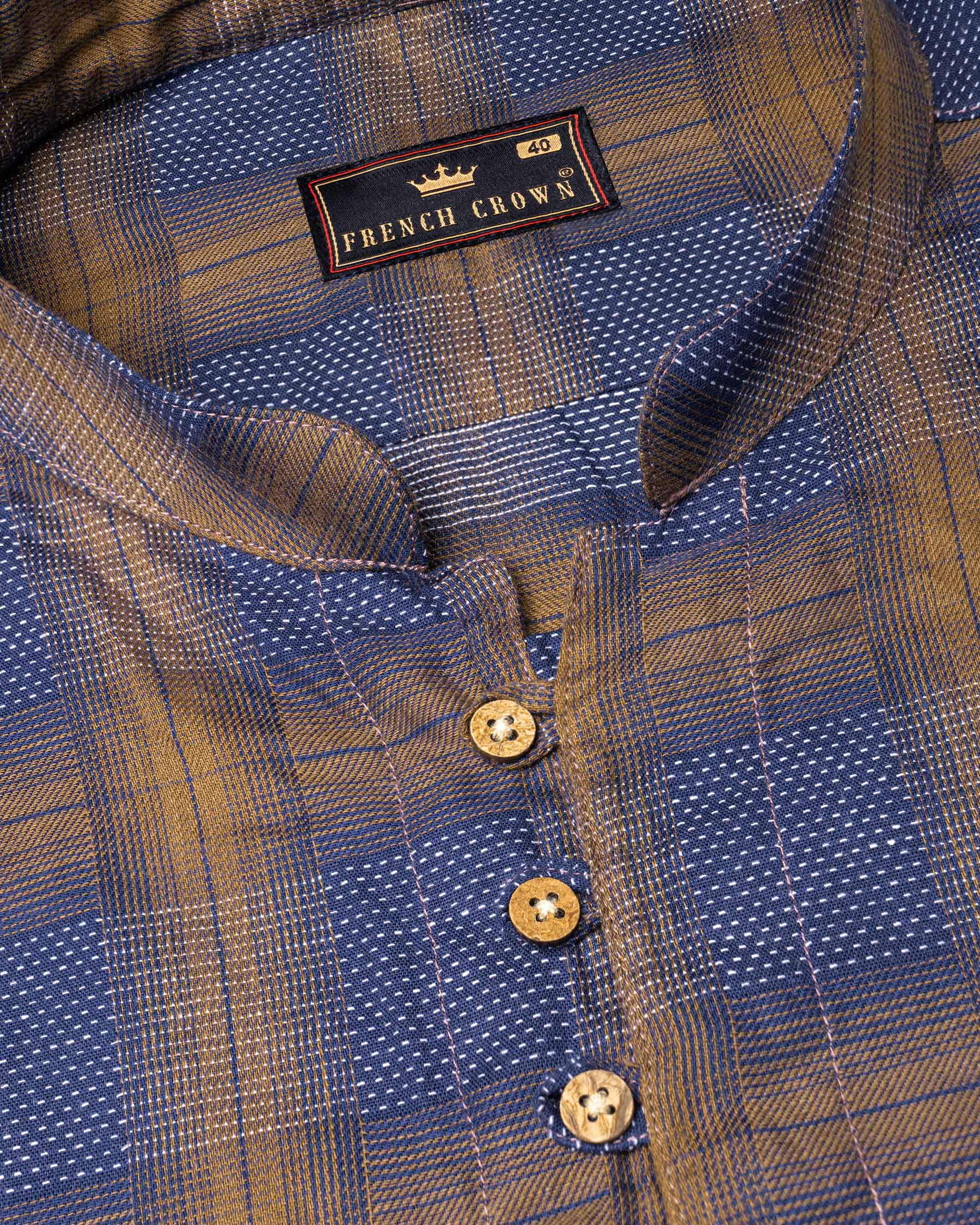 Shiraz Brown with Rhino Blue Windowpane Dobby Premium Giza Cotton Kurta Shirt  6570-KS-38,6570-KS-38,6570-KS-39,6570-KS-39,6570-KS-40,6570-KS-40,6570-KS-42,6570-KS-42,6570-KS-44,6570-KS-44,6570-KS-46,6570-KS-46,6570-KS-48,6570-KS-48,6570-KS-50,6570-KS-50,6570-KS-52,6570-KS-52