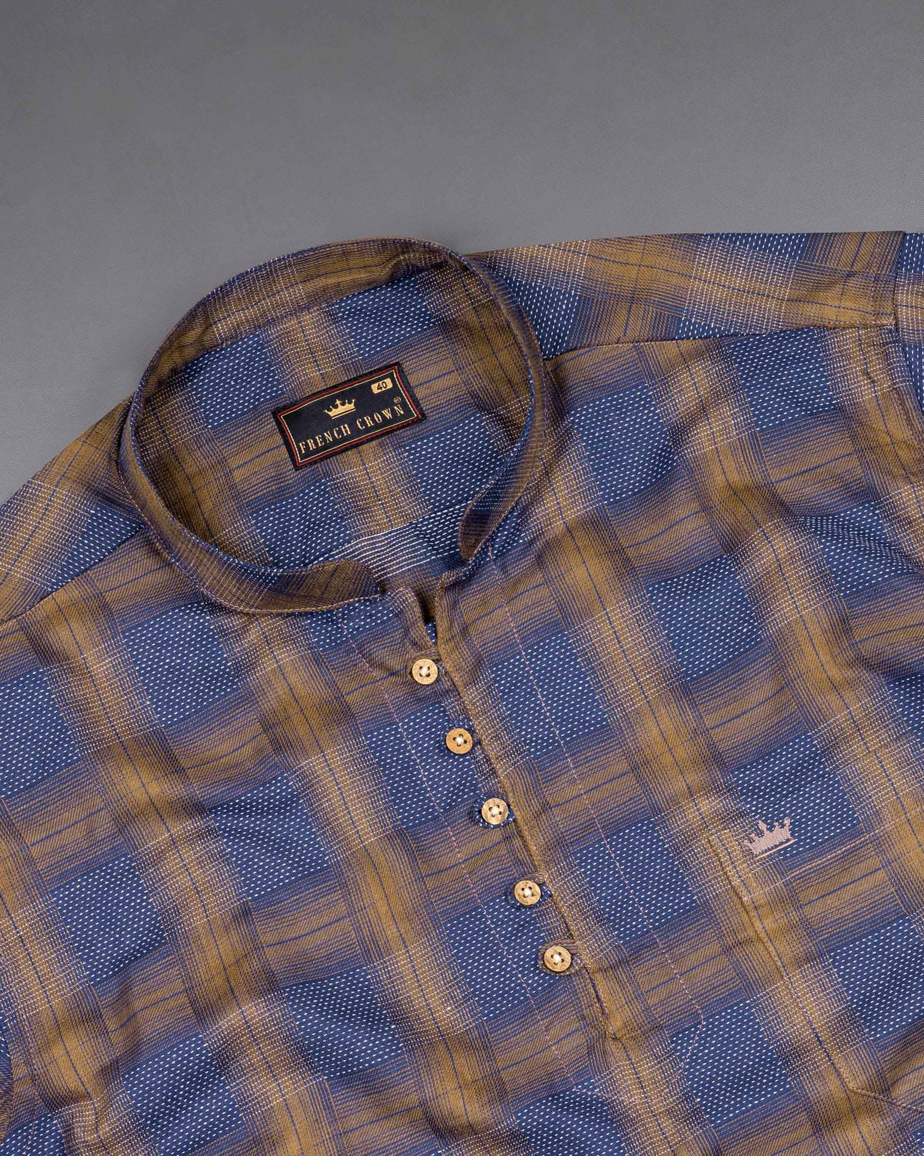 Shiraz Brown with Rhino Blue Windowpane Dobby Premium Giza Cotton Kurta Shirt  6570-KS-38,6570-KS-38,6570-KS-39,6570-KS-39,6570-KS-40,6570-KS-40,6570-KS-42,6570-KS-42,6570-KS-44,6570-KS-44,6570-KS-46,6570-KS-46,6570-KS-48,6570-KS-48,6570-KS-50,6570-KS-50,6570-KS-52,6570-KS-52