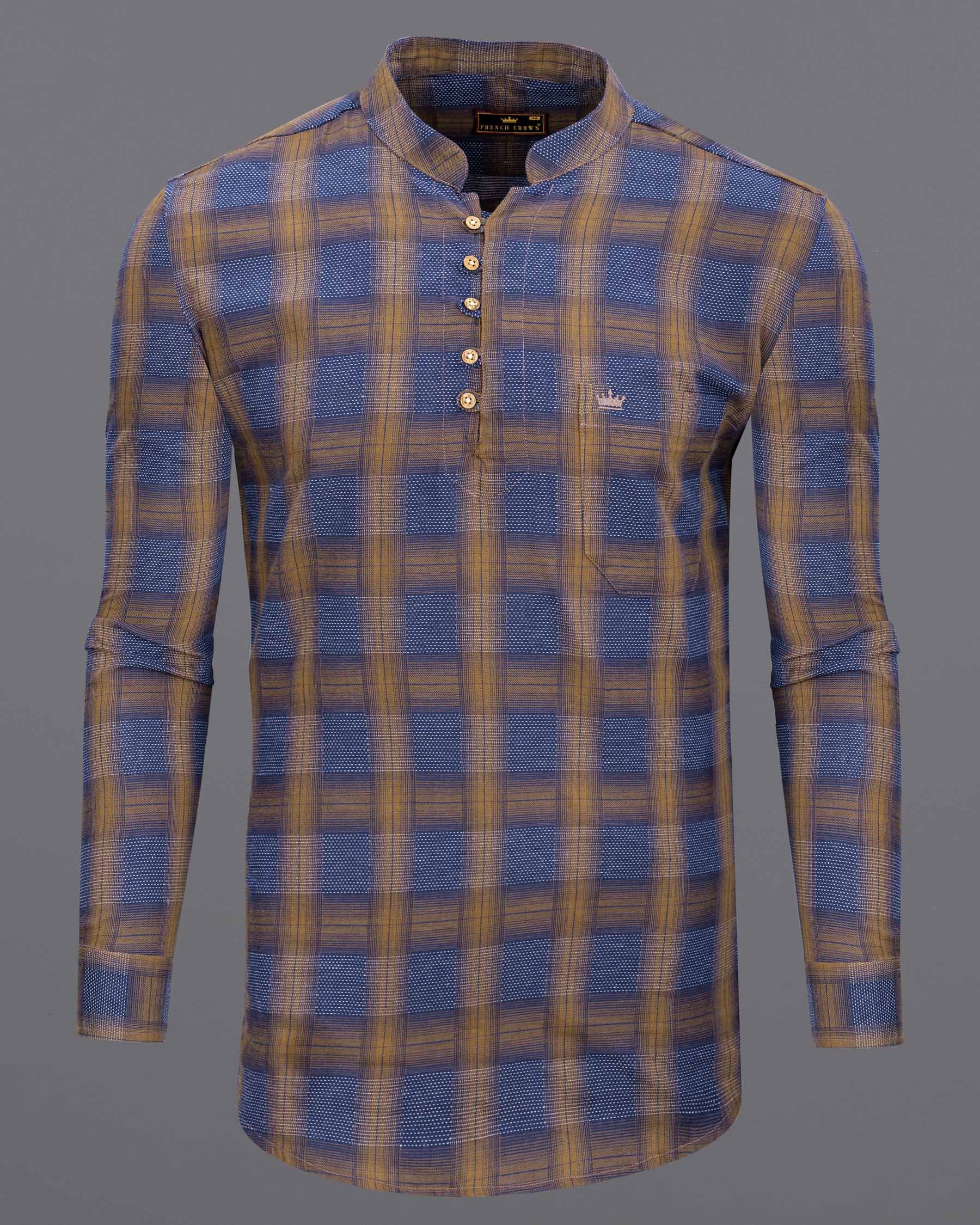 Shiraz Brown with Rhino Blue Windowpane Dobby Premium Giza Cotton Kurta Shirt  6570-KS-38,6570-KS-38,6570-KS-39,6570-KS-39,6570-KS-40,6570-KS-40,6570-KS-42,6570-KS-42,6570-KS-44,6570-KS-44,6570-KS-46,6570-KS-46,6570-KS-48,6570-KS-48,6570-KS-50,6570-KS-50,6570-KS-52,6570-KS-52