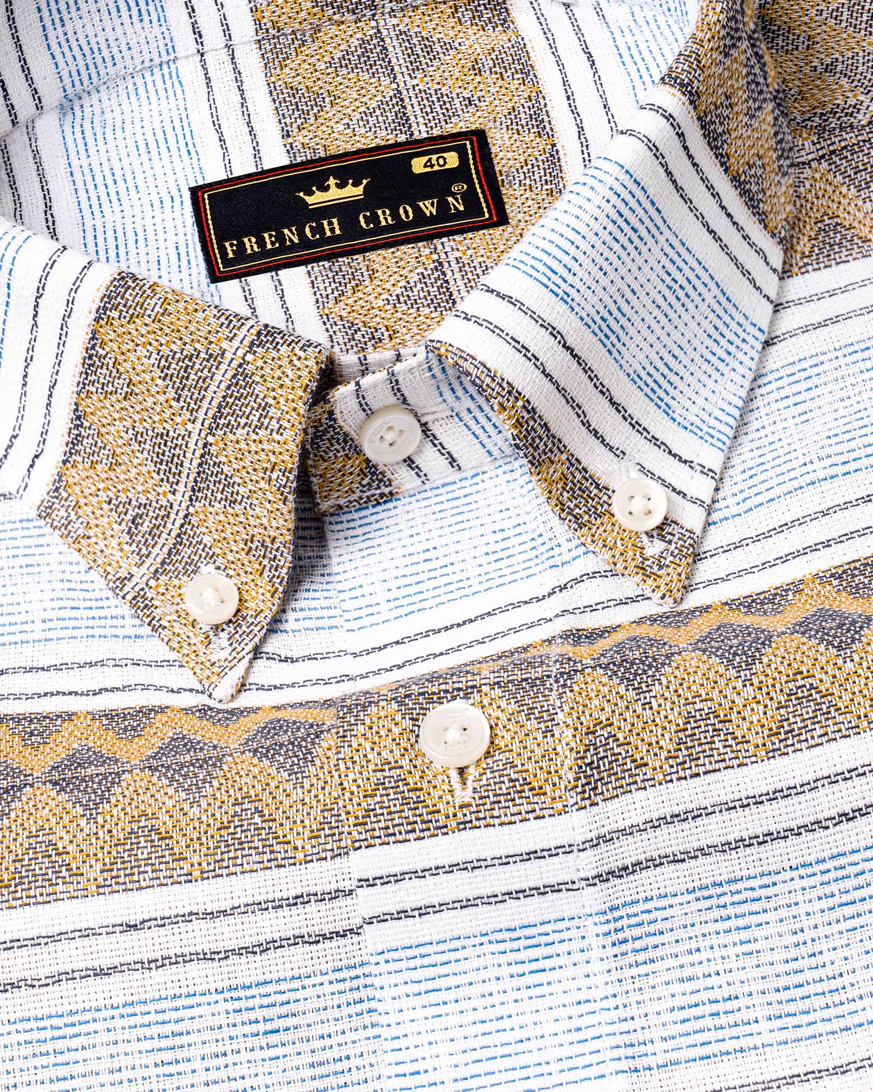 Bright White with Brown  Dobby Textured Premium Cotton Overshirt 6578-BD-38,6578-BD-38,6578-BD-39,6578-BD-39,6578-BD-40,6578-BD-40,6578-BD-42,6578-BD-42,6578-BD-44,6578-BD-44,6578-BD-46,6578-BD-46,6578-BD-48,6578-BD-48,6578-BD-50,6578-BD-50,6578-BD-52,6578-BD-52