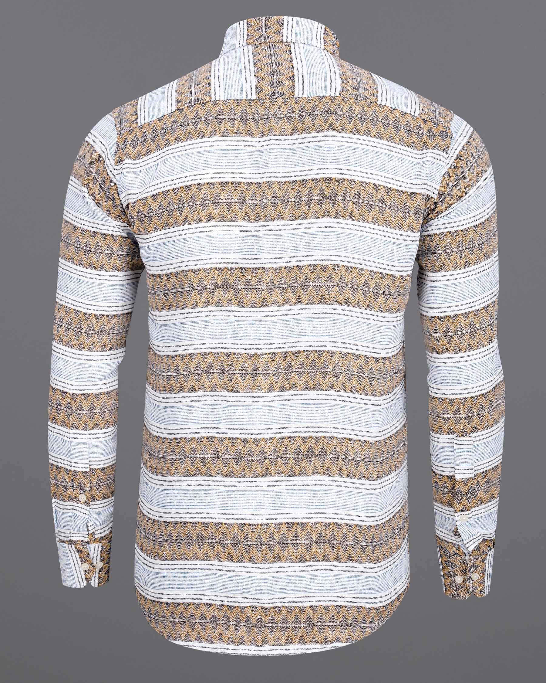 Bright White with Brown  Dobby Textured Premium Cotton Overshirt/Shacket