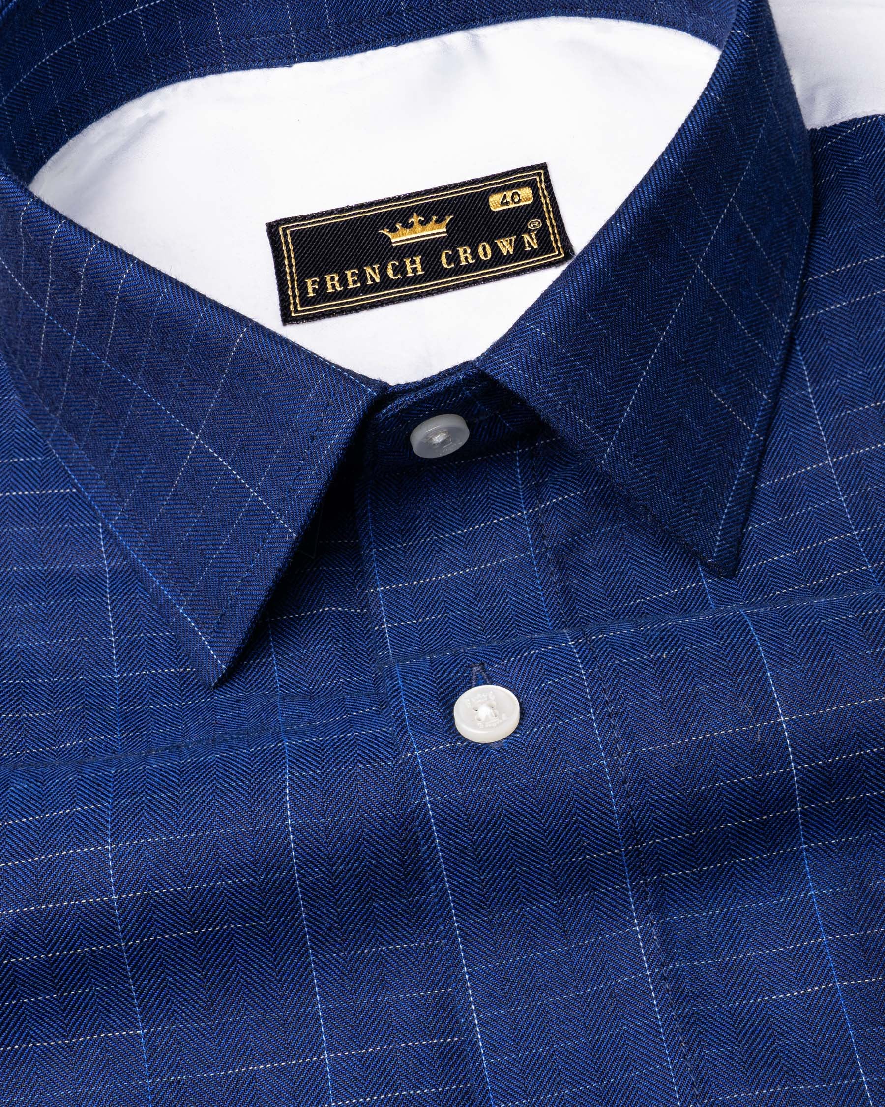 Lucky Point Blue Plaid Twill Textured Premium Cotton Shirt