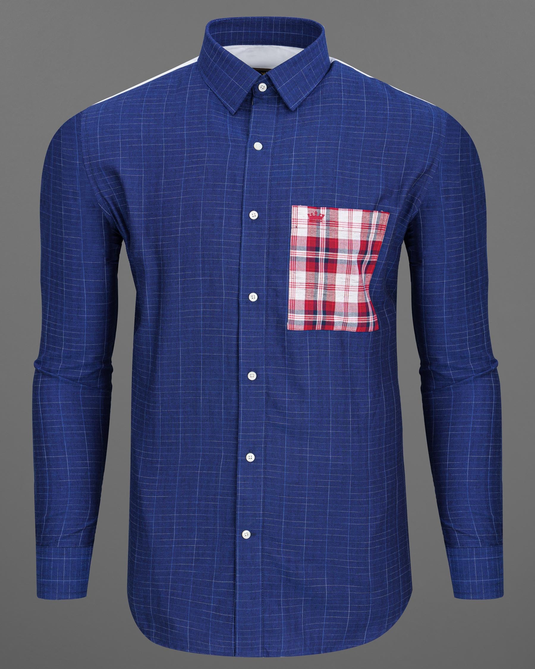 Lucky Point Blue Plaid Twill Textured Premium Cotton Shirt