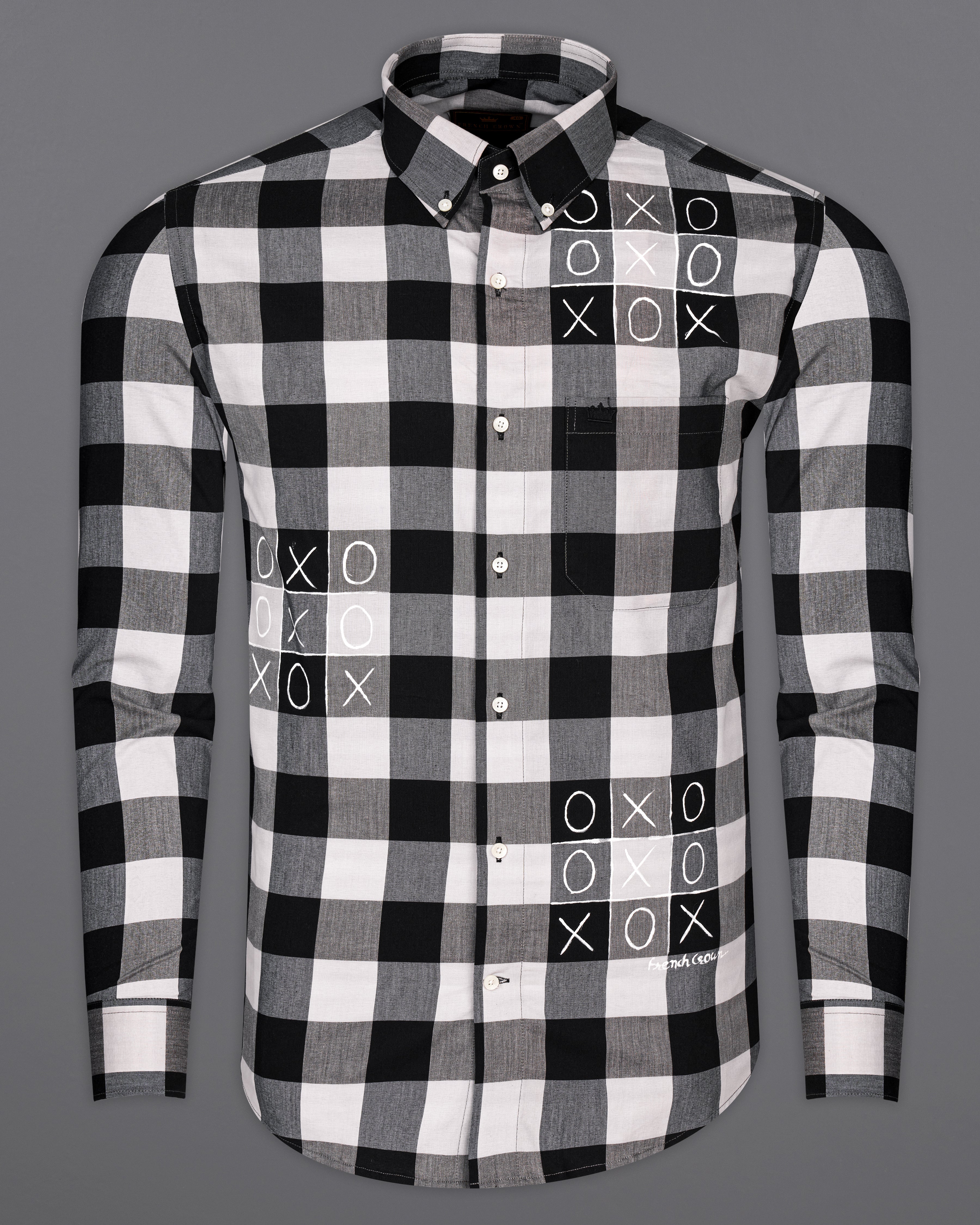 Jade Black and White Tic Tac Toe Hand-Painted Premium Cotton Designer Shirt 6645-BD-ART-38, 6645-BD-ART-H-38, 6645-BD-ART-39, 6645-BD-ART-H-39, 6645-BD-ART-40, 6645-BD-ART-H-40, 6645-BD-ART-42, 6645-BD-ART-H-42, 6645-BD-ART-44, 6645-BD-ART-H-44, 6645-BD-ART-46, 6645-BD-ART-H-46, 6645-BD-ART-48, 6645-BD-ART-H-48, 6645-BD-ART-50, 6645-BD-ART-H-50, 6645-BD-ART-52, 6645-BD-ART-H-52