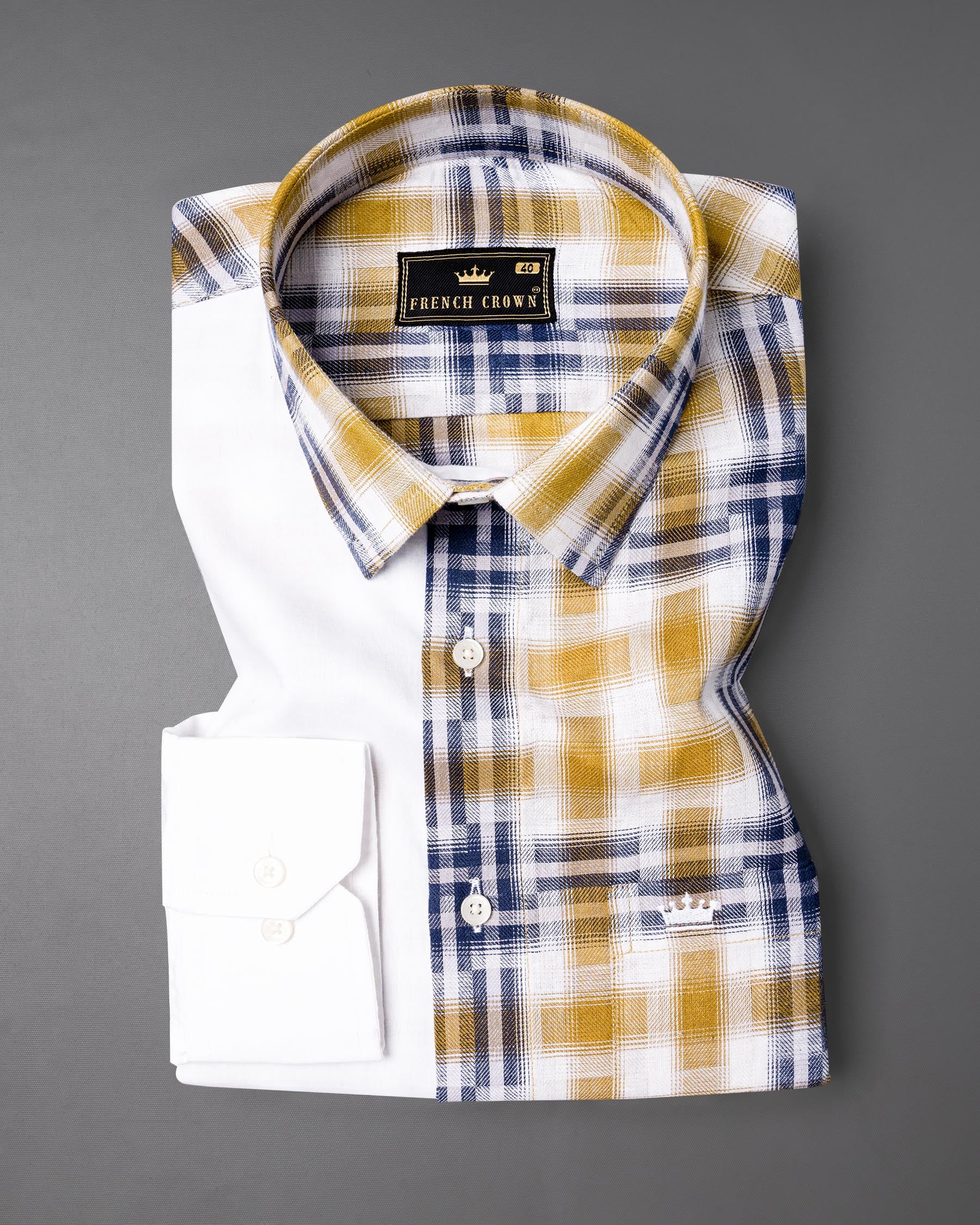 Half White Half Checkered Twill Premium Cotton Shirt