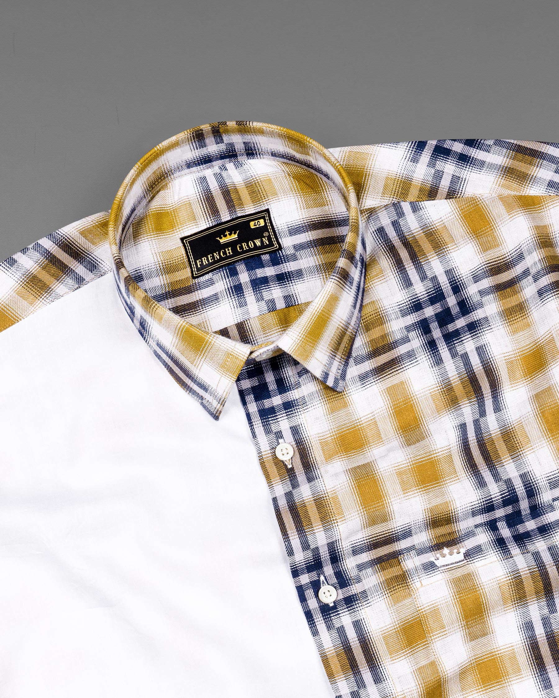 Half White Half Checkered Twill Premium Cotton Shirt