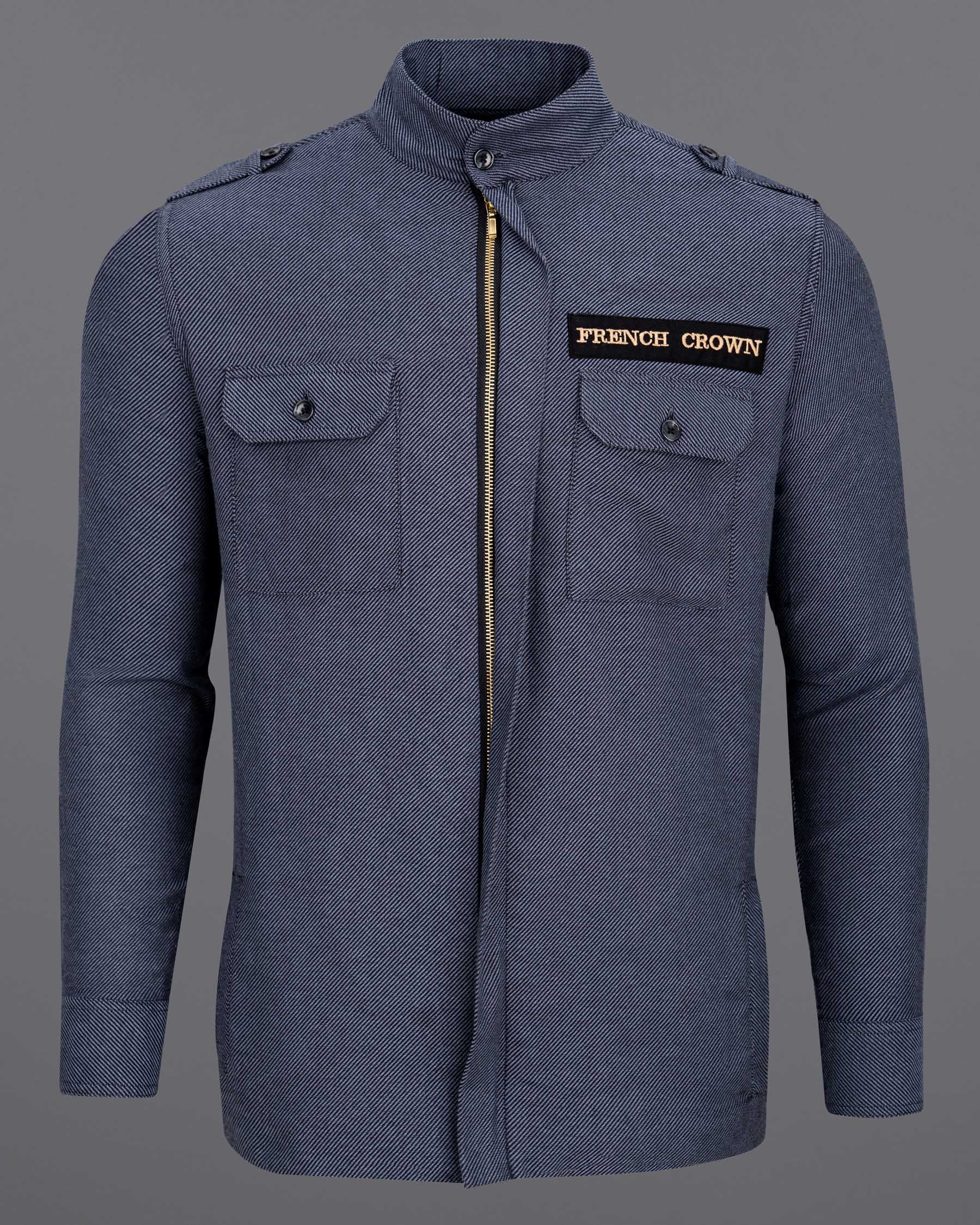 Waikawa Grey Zipper Closure Heavyweight Jacquard Textured Shirt 6666-38,6666-H-38,6666-39,6666-H-39,6666-40,6666-H-40,6666-42,6666-H-42,6666-44,6666-H-44,6666-46,6666-H-46,6666-48,6666-H-48,6666-50,6666-H-50,6666-52,6666-H-52