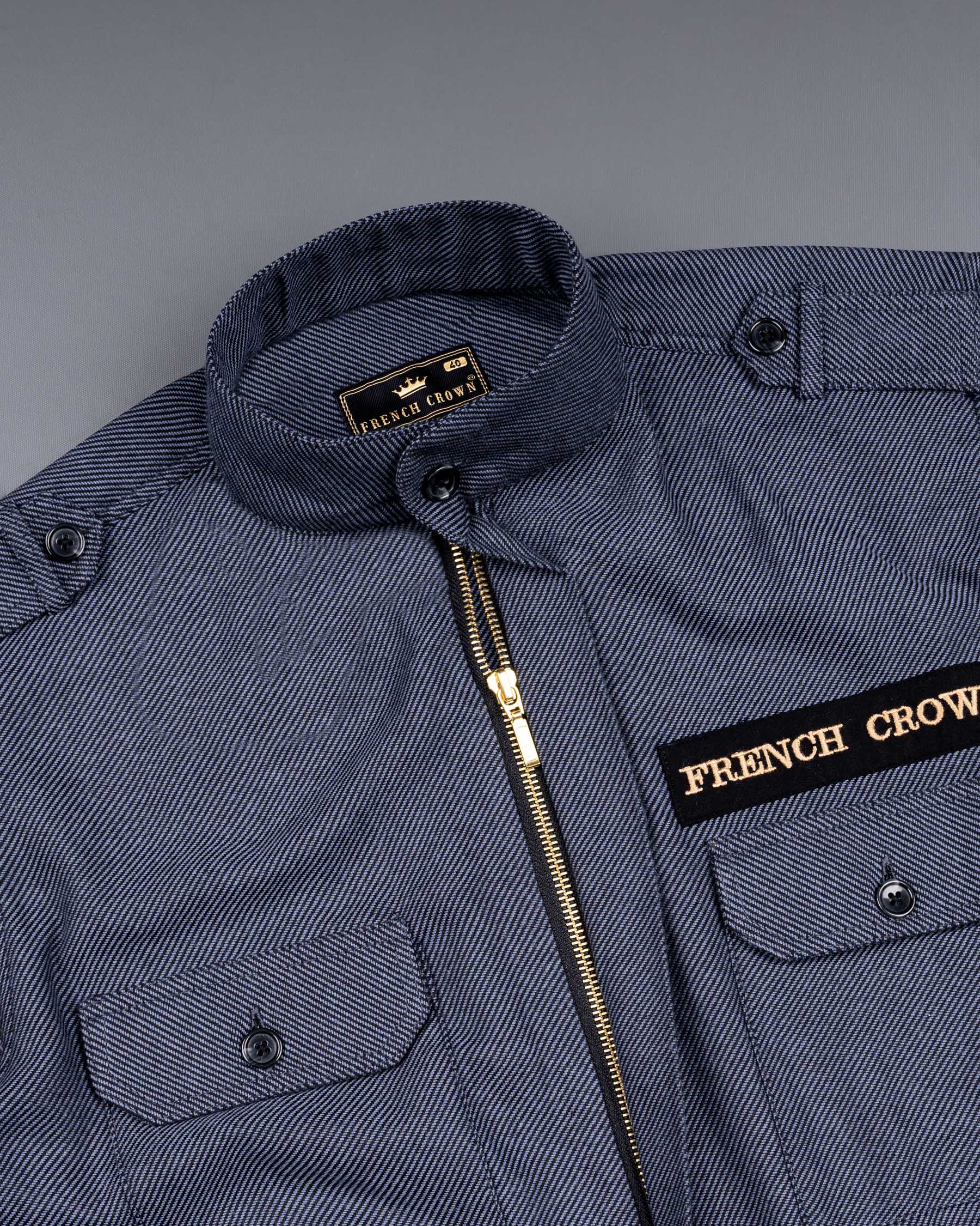 Waikawa Grey Zipper Closure Heavyweight Jacquard Textured Shirt 6666-38,6666-H-38,6666-39,6666-H-39,6666-40,6666-H-40,6666-42,6666-H-42,6666-44,6666-H-44,6666-46,6666-H-46,6666-48,6666-H-48,6666-50,6666-H-50,6666-52,6666-H-52
