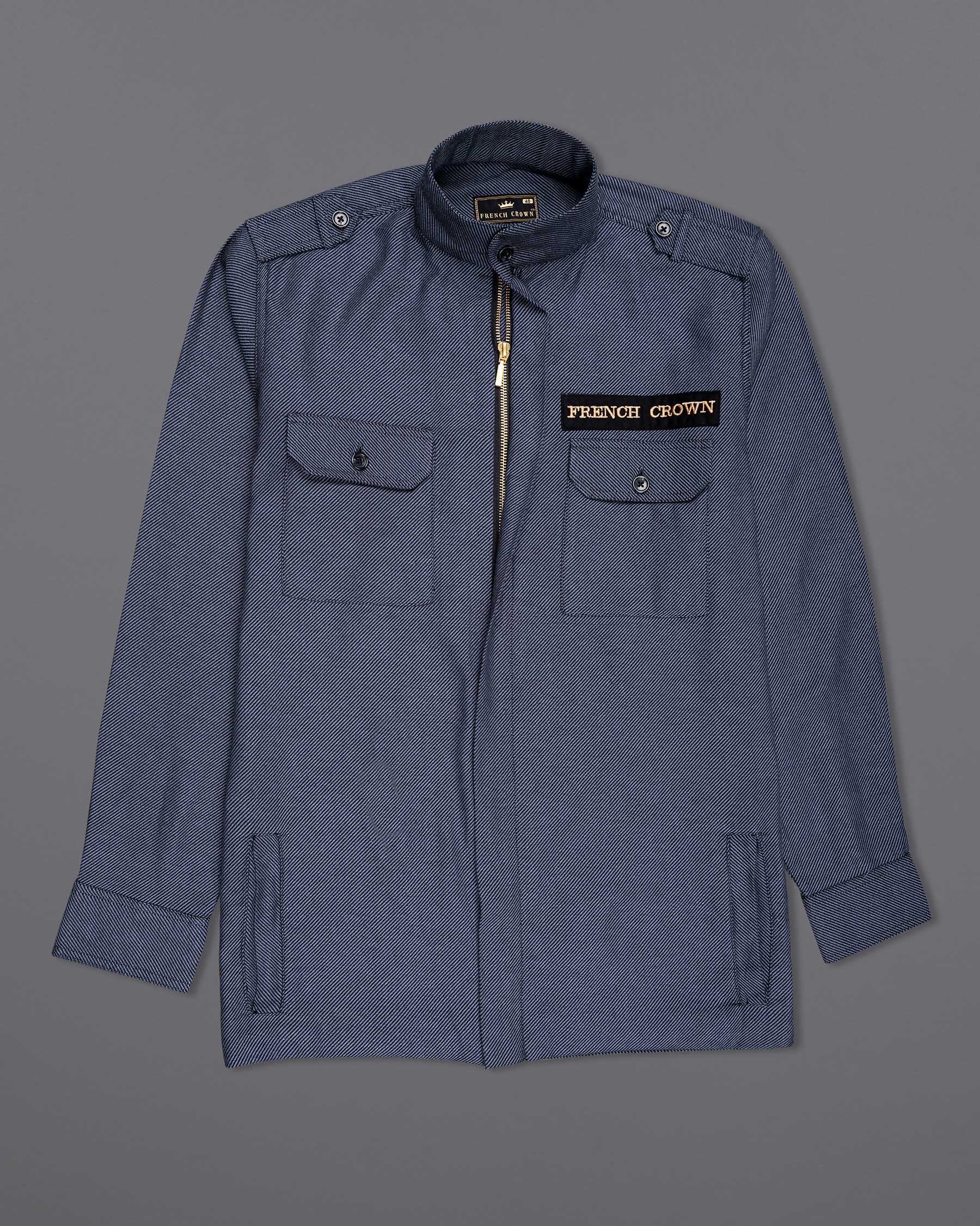 Waikawa Grey Zipper Closure Heavyweight Jacquard Textured Shirt 6666-38,6666-H-38,6666-39,6666-H-39,6666-40,6666-H-40,6666-42,6666-H-42,6666-44,6666-H-44,6666-46,6666-H-46,6666-48,6666-H-48,6666-50,6666-H-50,6666-52,6666-H-52
