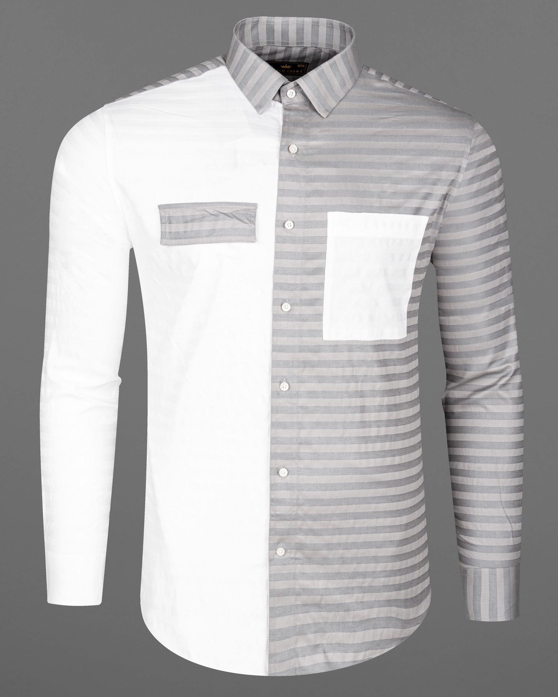Half White and Half Grey Striped Twill Premium Cotton Designer Shirt  6744-P140-38,6744-P140-38,6744-P140-39,6744-P140-39,6744-P140-40,6744-P140-40,6744-P140-42,6744-P140-42,6744-P140-44,6744-P140-44,6744-P140-46,6744-P140-46,6744-P140-48,6744-P140-48,6744-P140-50,6744-P140-50,6744-P140-52,6744-P140-52
