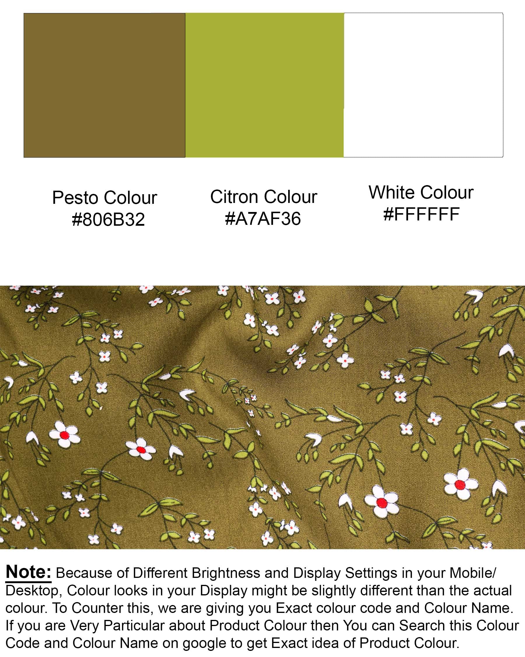 Pesto Green Floral Printed Premium Tencel Shirt