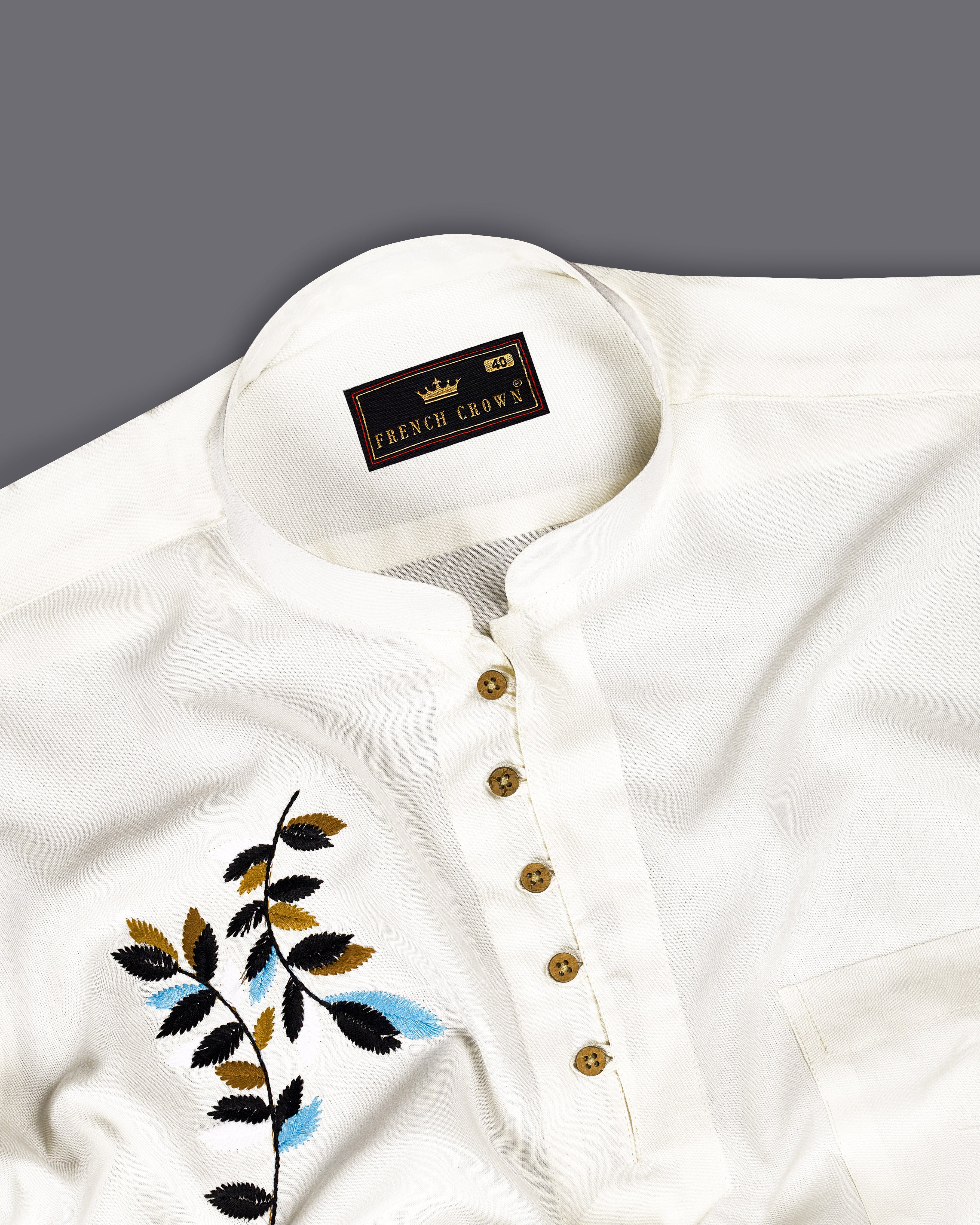 Seashell Cream Leaves Embroidered Tencel Kurta Shirt 6764-KS-E043-38, 6764-KS-E043-H-38, 6764-KS-E043-39, 6764-KS-E043-H-39, 6764-KS-E043-40, 6764-KS-E043-H-40, 6764-KS-E043-42, 6764-KS-E043-H-42, 6764-KS-E043-44, 6764-KS-E043-H-44, 6764-KS-E043-46, 6764-KS-E043-H-46, 6764-KS-E043-48, 6764-KS-E043-H-48, 6764-KS-E043-50, 6764-KS-E043-H-50, 6764-KS-E043-52, 6764-KS-E043-H-52