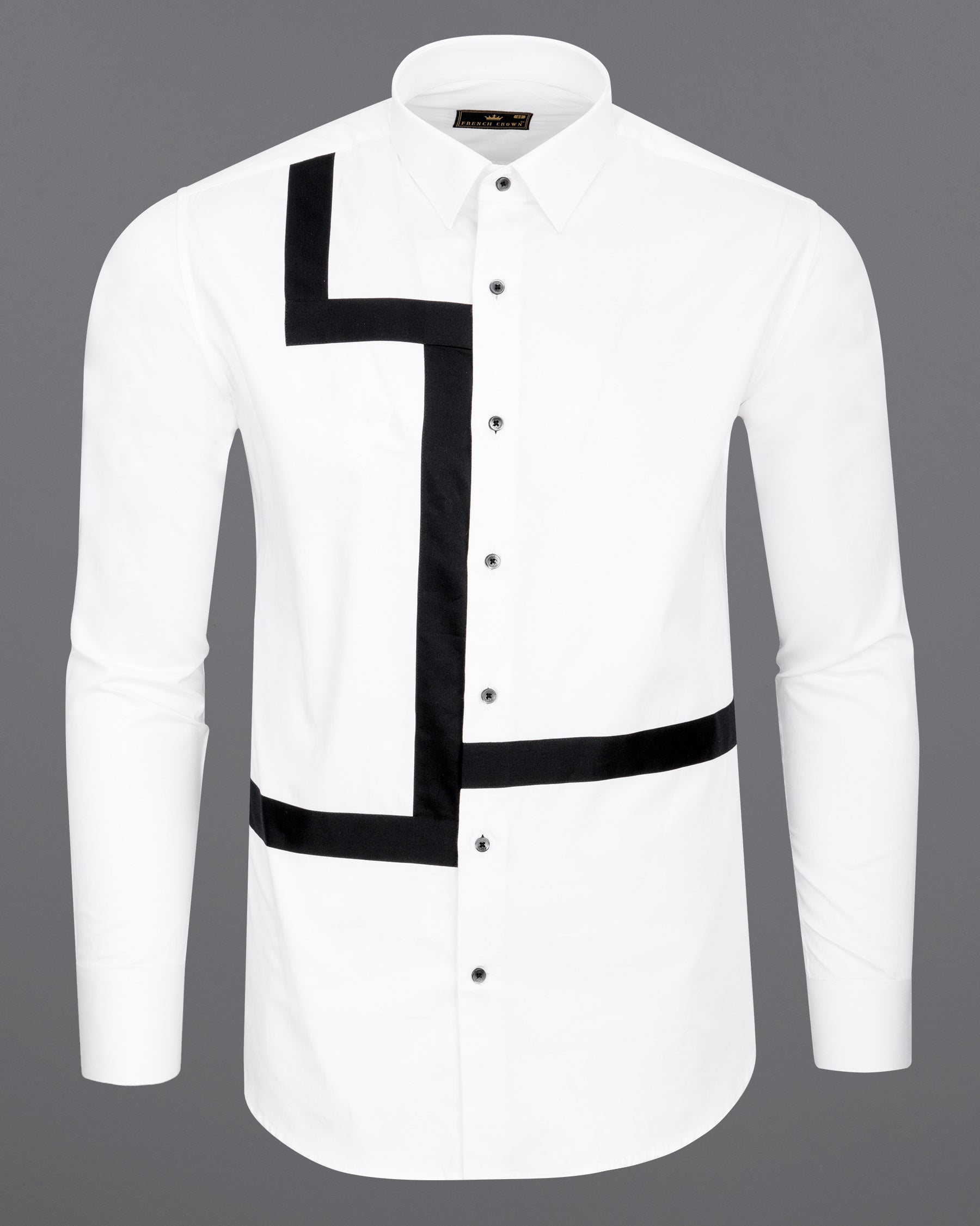 Bright White Subtle Sheen with Black Super Soft Premium Cotton Designer  Shirt