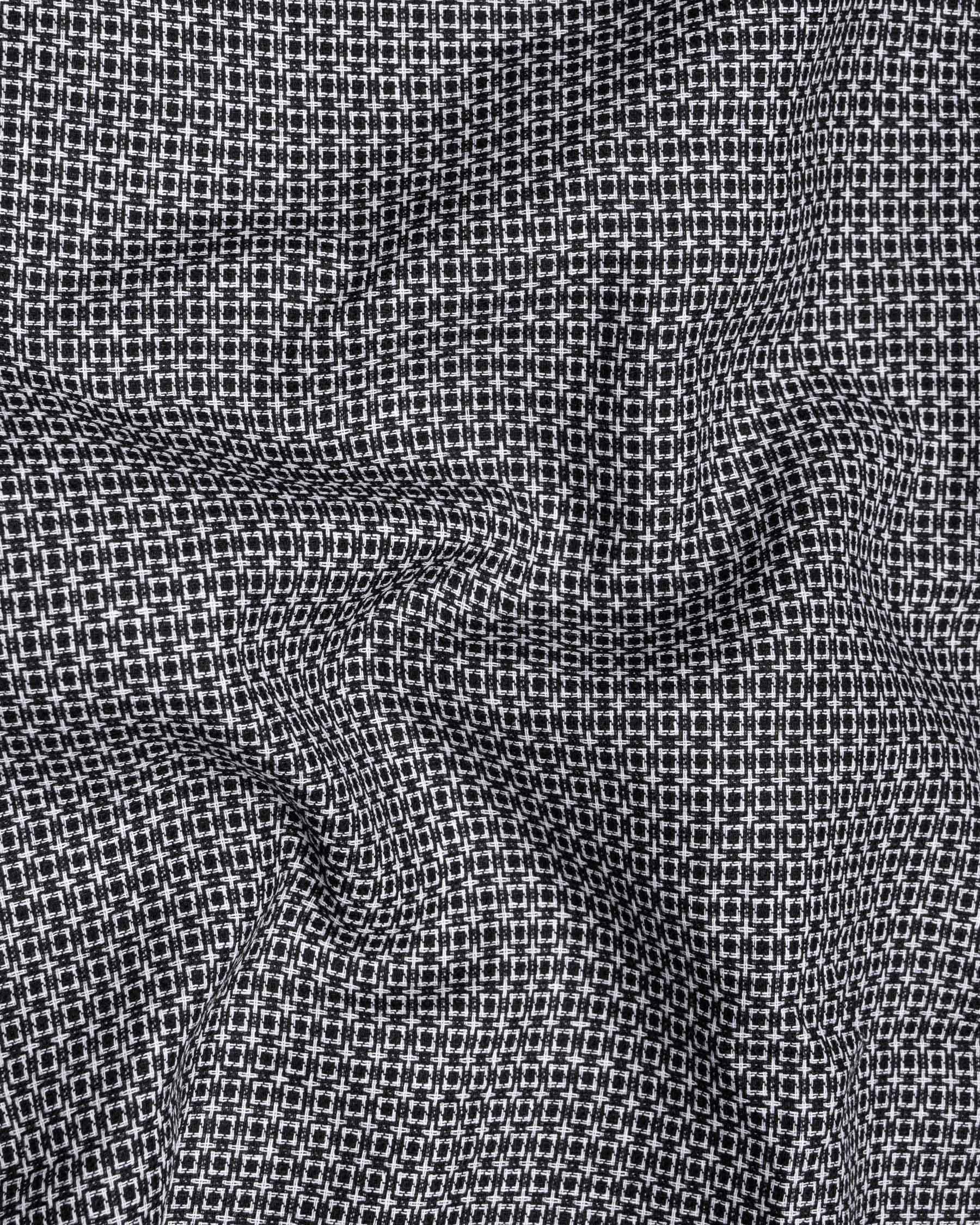 Jade Black and White Dobby Square Textured Premium Giza Cotton Shirt