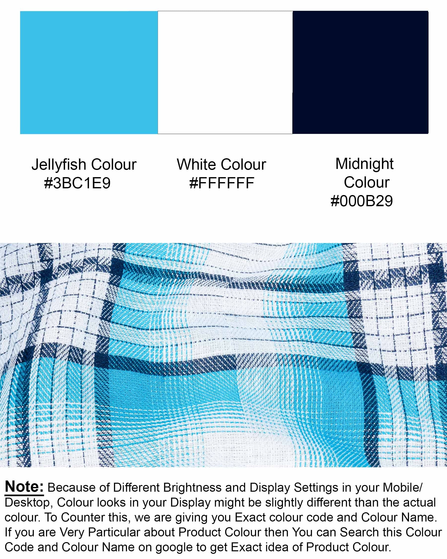 Jelly Fish and White Plaid Twill Premium Cotton Shirt 6972-M-38,6972-M-38,6972-M-39,6972-M-39,6972-M-40,6972-M-40,6972-M-42,6972-M-42,6972-M-44,6972-M-44,6972-M-46,6972-M-46,6972-M-48,6972-M-48,6972-M-50,6972-M-50,6972-M-52,6972-M-52