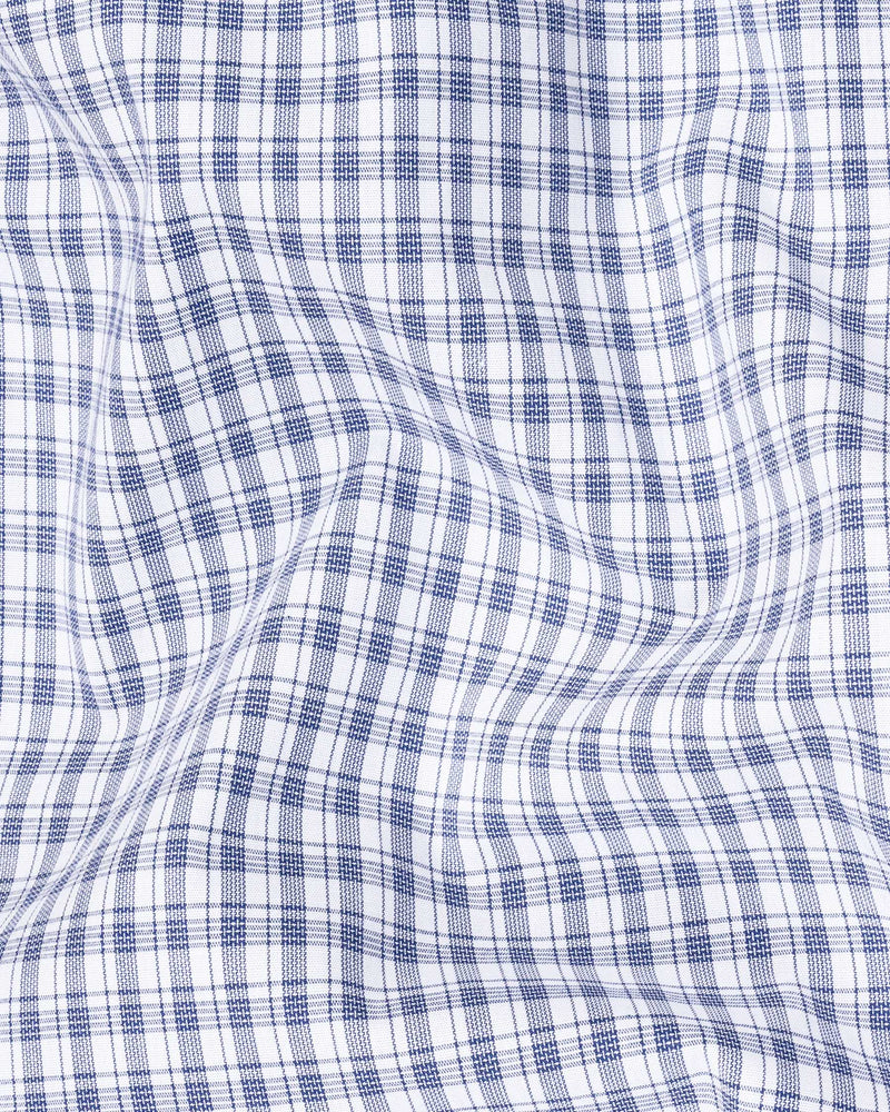 Bright White and Denim Blue Checkered Premium Cotton Shirt