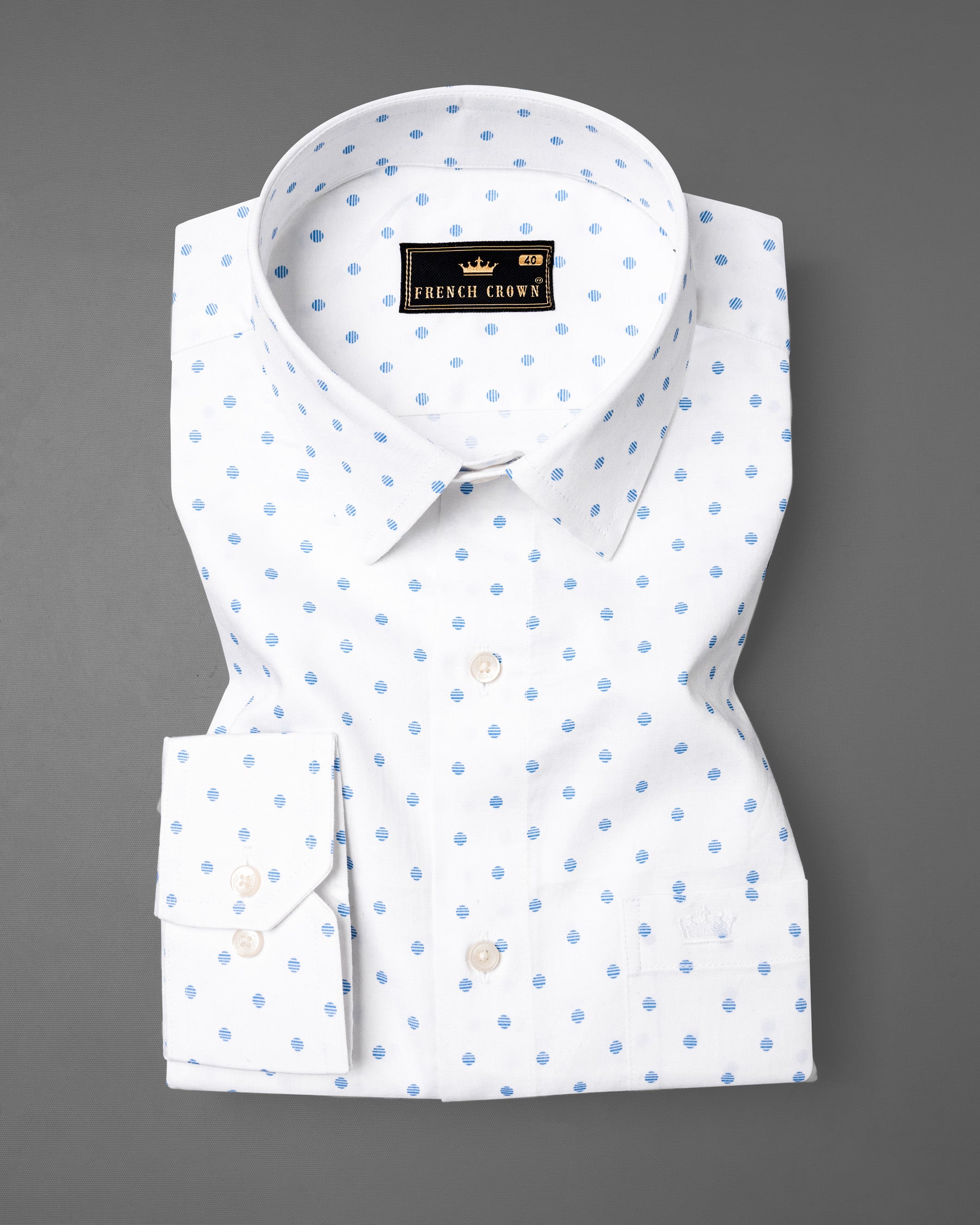 Bright White and Picton Blue Dotted Super Soft Premium Cotton Shirt 6978-38,6978-38,6978-39,6978-39,6978-40,6978-40,6978-42,6978-42,6978-44,6978-44,6978-46,6978-46,6978-48,6978-48,6978-50,6978-50,6978-52,6978-52