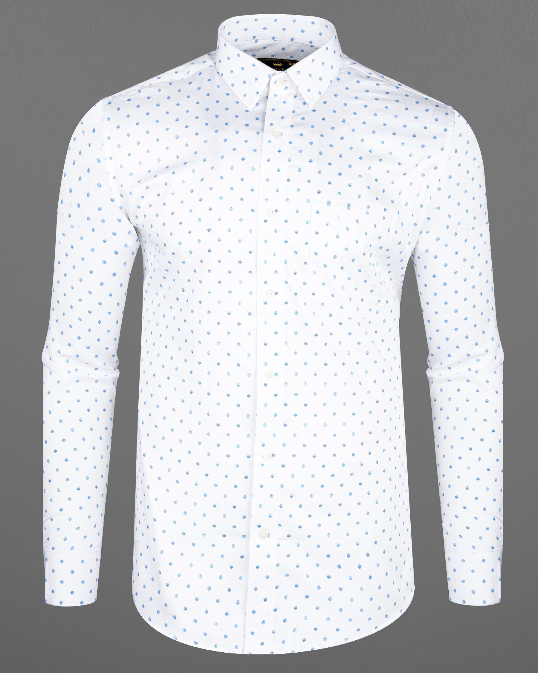 Bright White and Picton Blue Dots Super Soft Premium Cotton Shirt