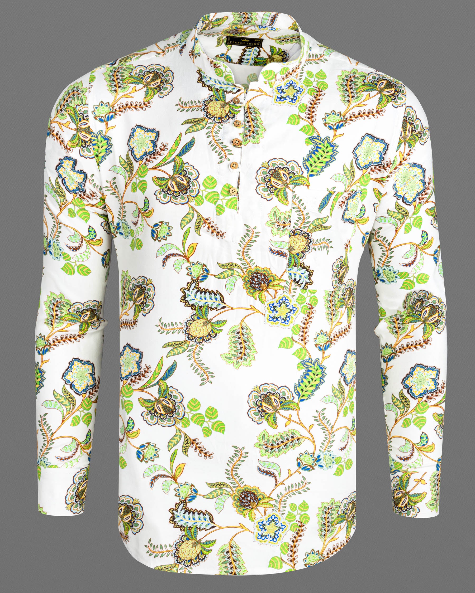Bright White Damask Inspired Printed Twill Premium Cotton Kurta Shirt 7026-KS-38, 7026-KS-H-38, 7026-KS-39, 7026-KS-H-39, 7026-KS-40, 7026-KS-H-40, 7026-KS-42, 7026-KS-H-42, 7026-KS-44, 7026-KS-H-44, 7026-KS-46, 7026-KS-H-46, 7026-KS-48, 7026-KS-H-48, 7026-KS-50, 7026-KS-H-50, 7026-KS-52, 7026-KS-H-52