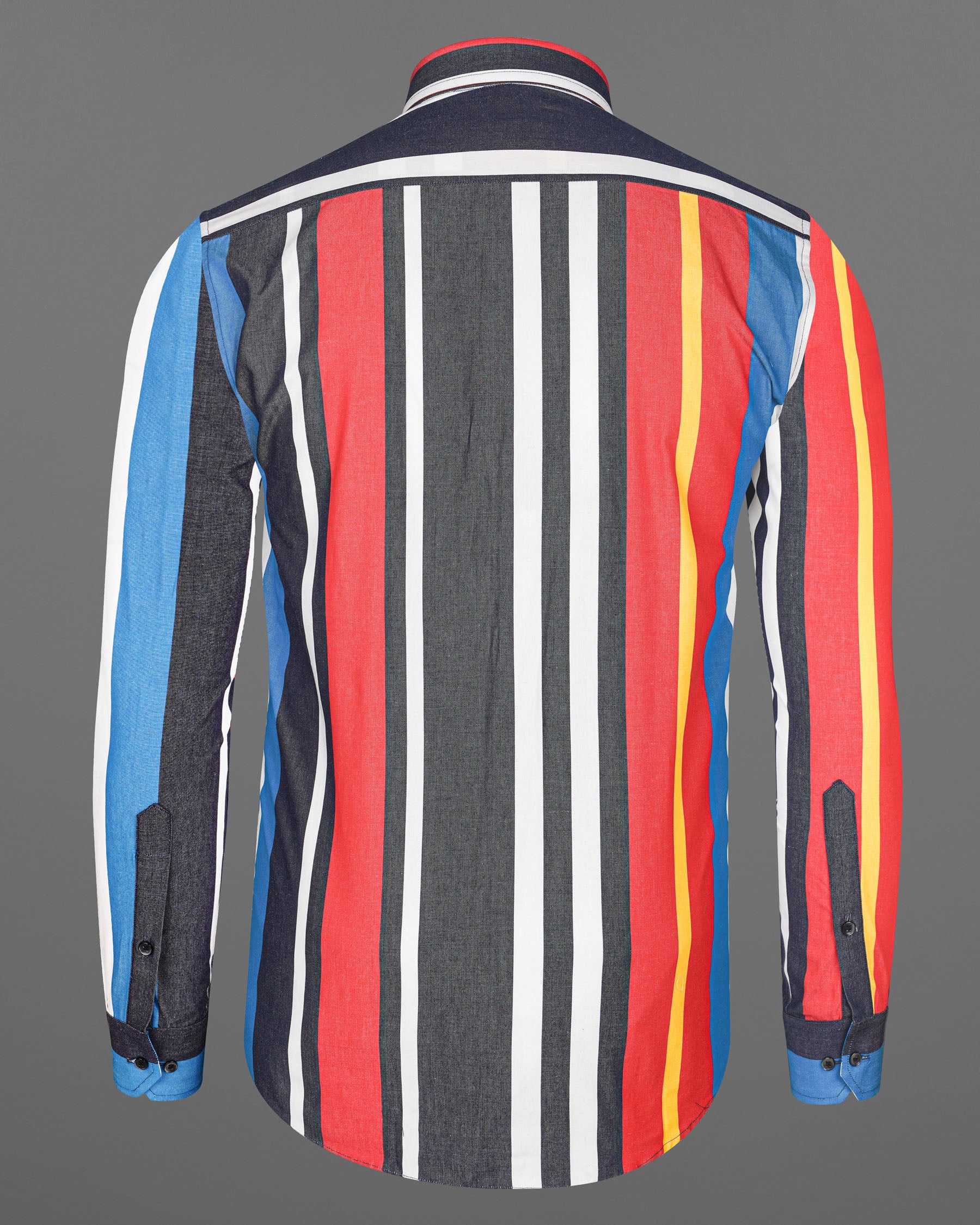 Bright White with Gun Powder Multicolour Striped Chambray Shirt