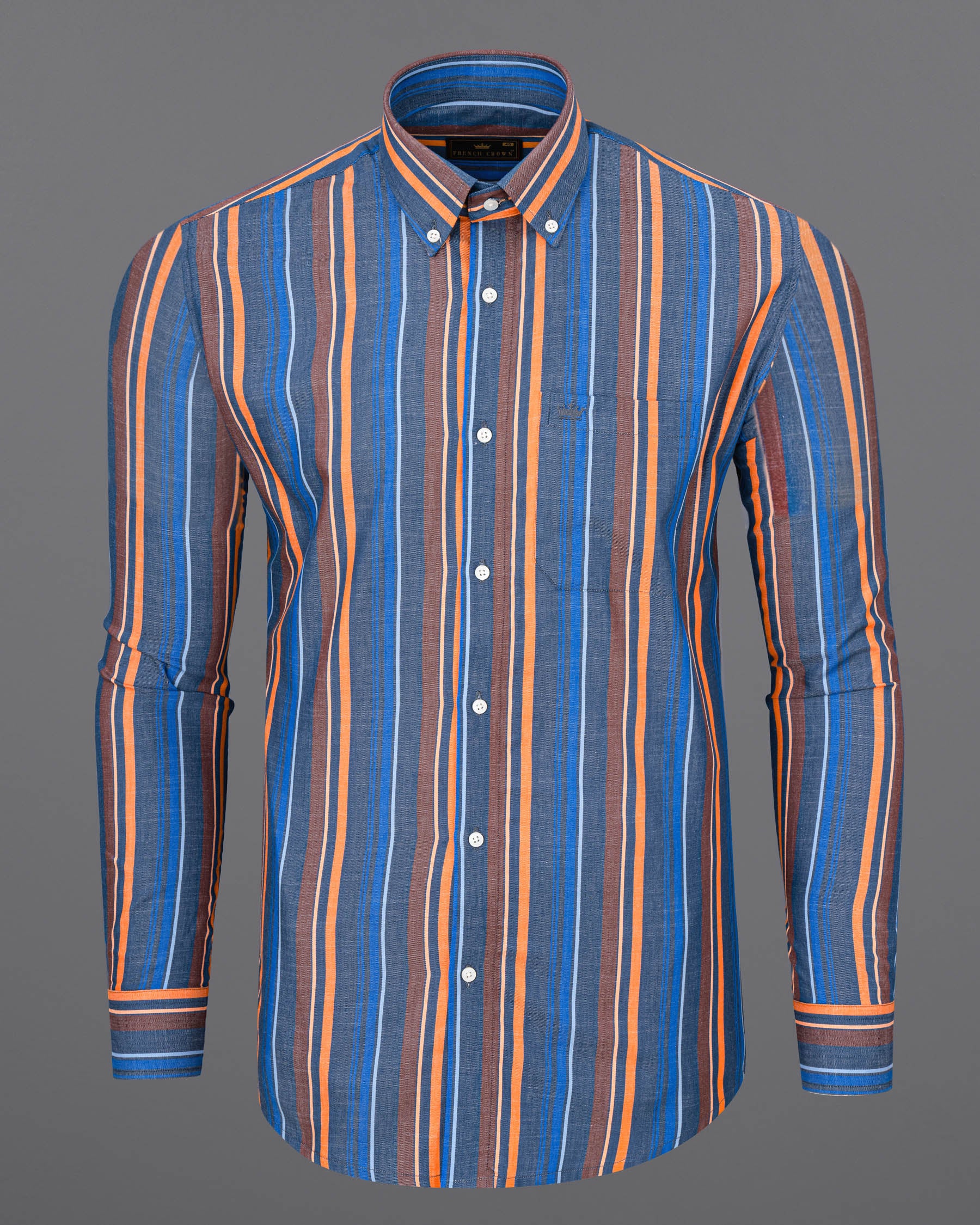 Dusk Blue with Cadmium Orange Multicolour Striped Premium Chambray Shirt 7168-BD-38,7168-BD-H-38,7168-BD-39,7168-BD-H-39,7168-BD-40,7168-BD-H-40,7168-BD-42,7168-BD-H-42,7168-BD-44,7168-BD-H-44,7168-BD-46,7168-BD-H-46,7168-BD-48,7168-BD-H-48,7168-BD-50,7168-BD-H-50,7168-BD-52,7168-BD-H-52