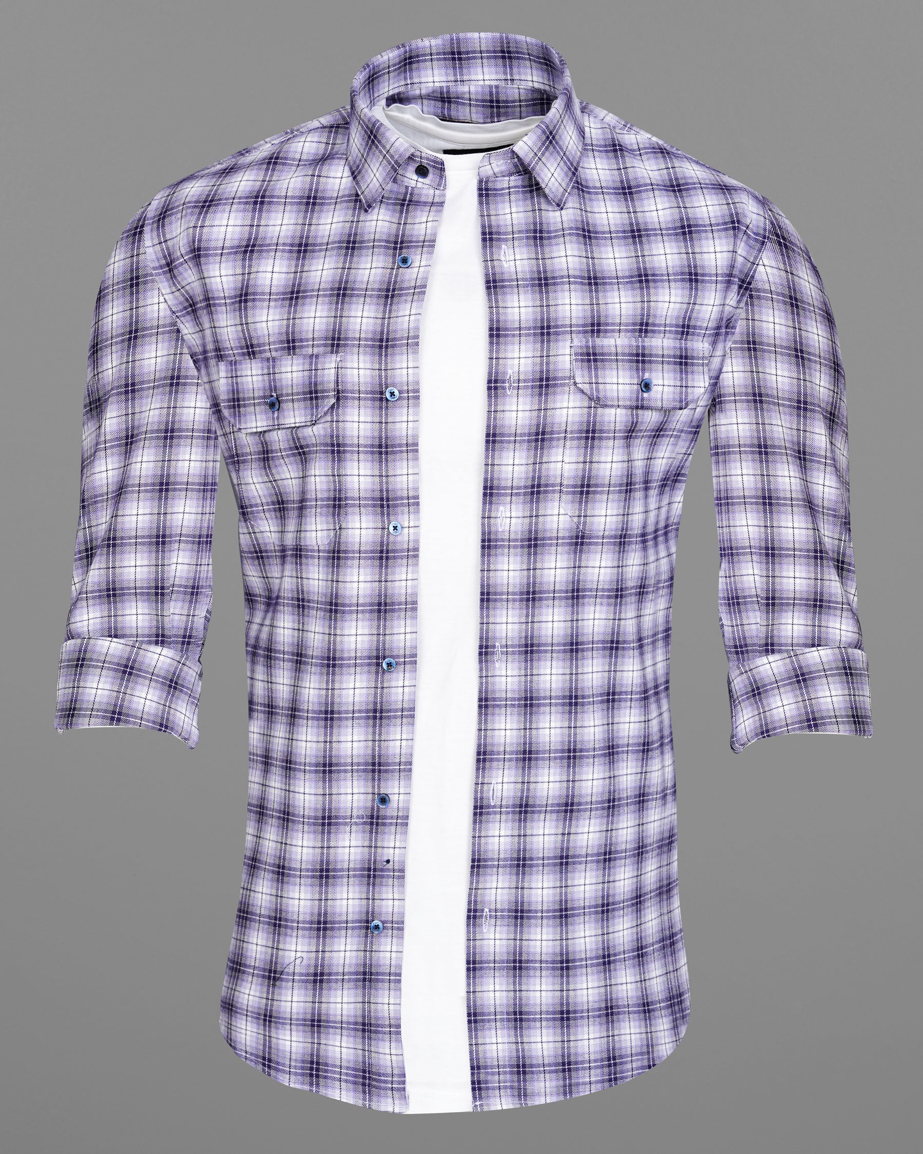 Manatee and white Plaid Oxford Royal Overshirt/Shacket