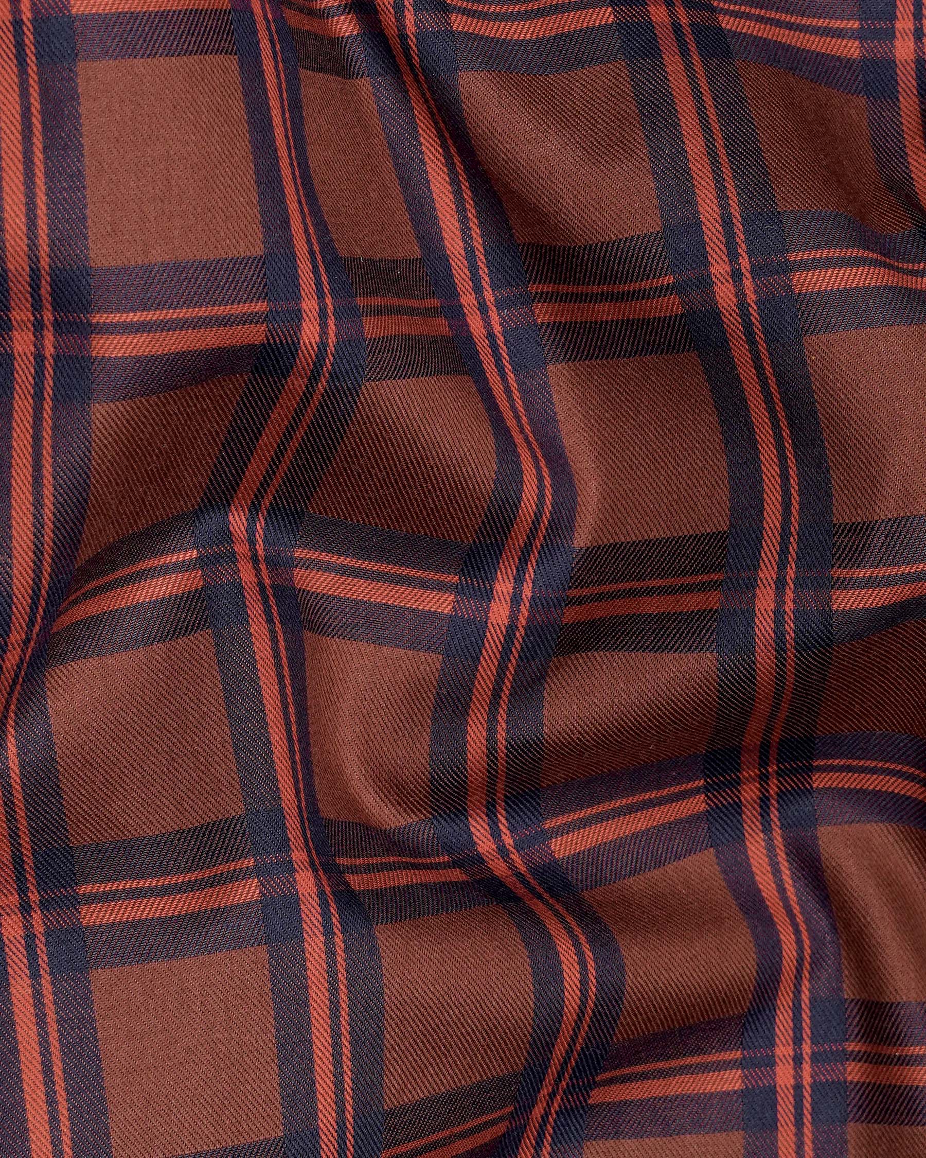 Cordovan Brown Windowpane Twill Premium Cotton Shirt