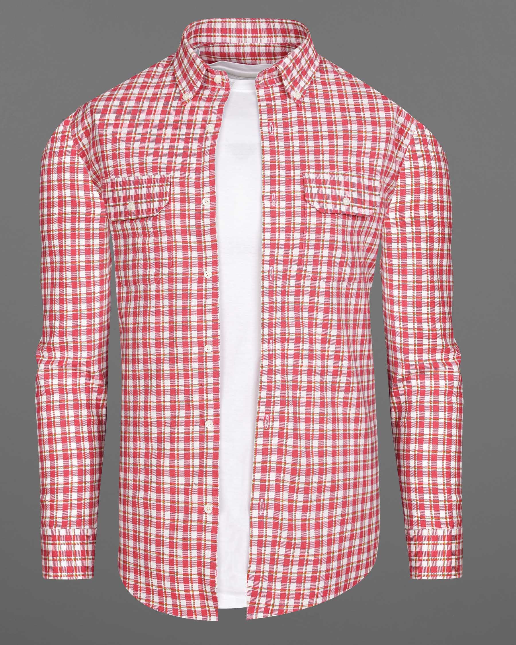 Brink Pink and White Plaid Twill Premium Cotton Overshirt/Shacket