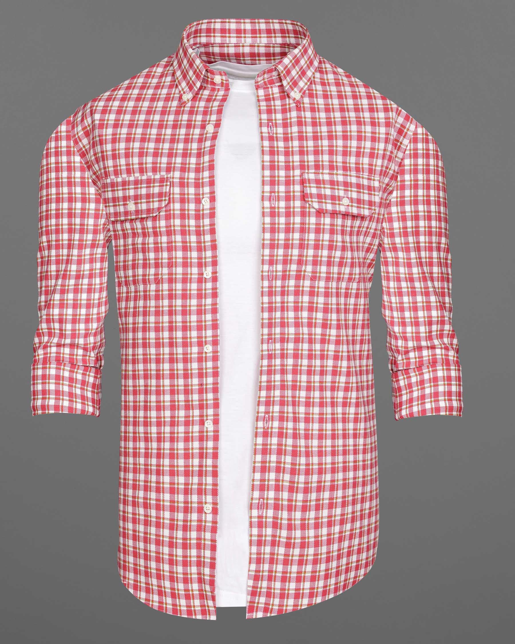 Brink Pink and White Plaid Twill Premium Cotton Overshirt/Shacket