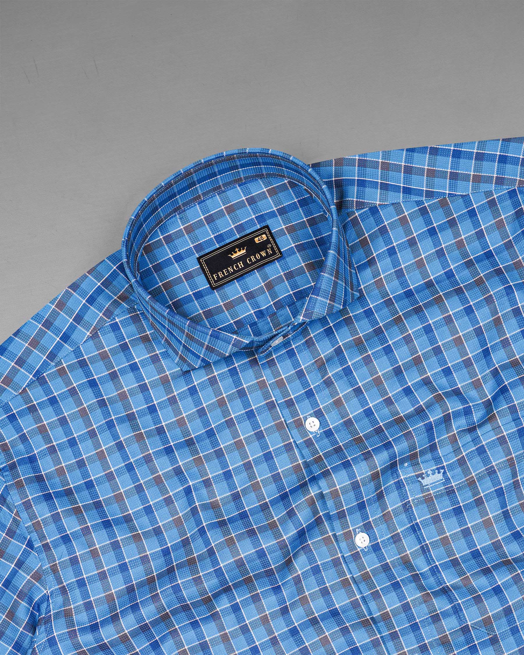 Malibu and St Tropaz Blue Plaid Dobby Textured Premium Giza Cotton Shirt