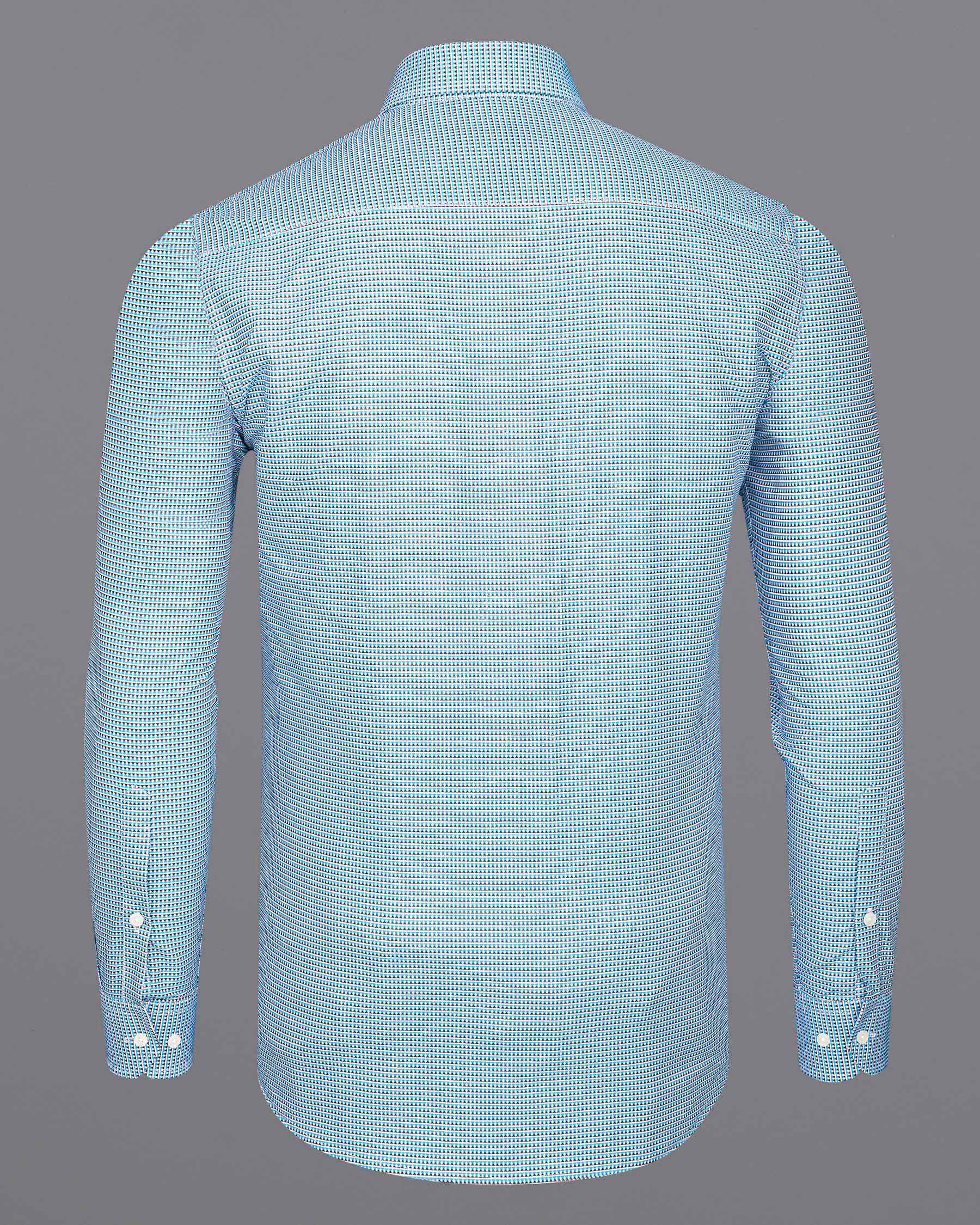 Turquoise Blue Striped Dobby Textured Premium Giza Cotton Shirt